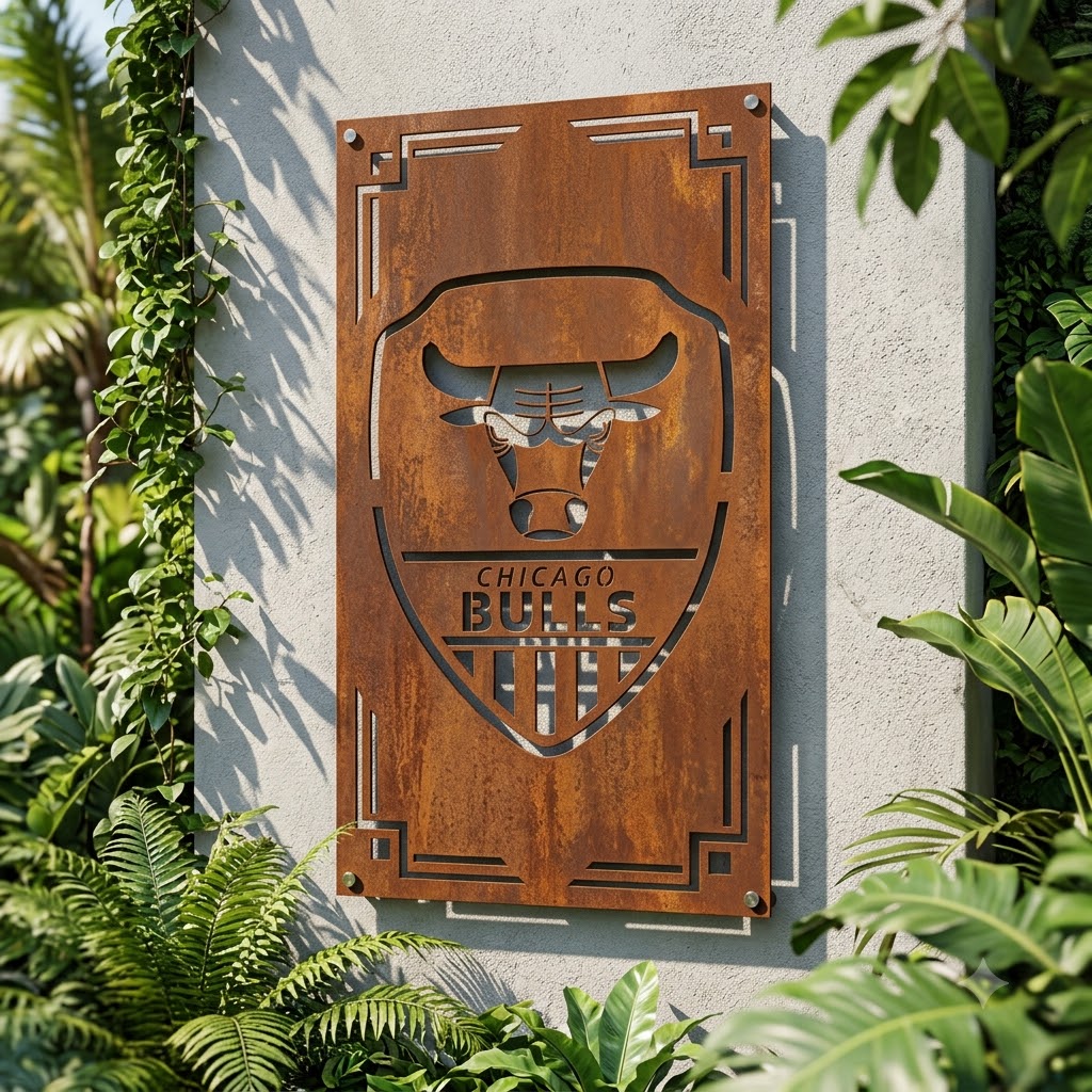 Chicago Bulls Shield Shape Custom Metal Garden PanelNBA Fan Wall Art Home Decor