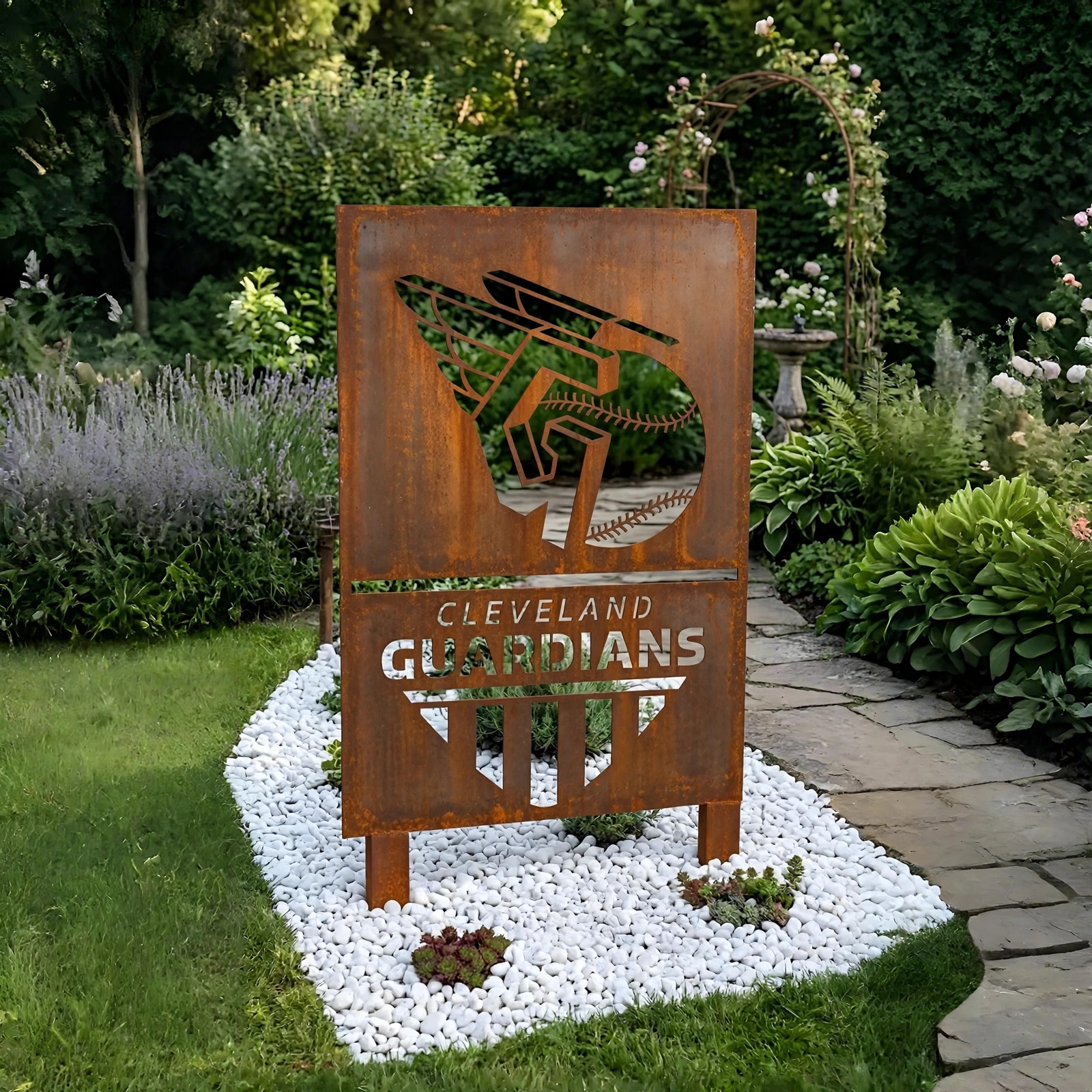 Cleveland Guardians Shield Logo Metal Garden Panel – MLB Baseball Fan Outdoor Yard Decor Gift