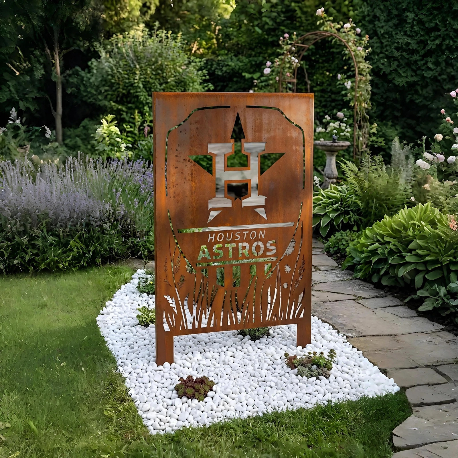 Houston Astros Shield Logo Metal Garden Panel – MLB Baseball Fan Outdoor Yard Decor Gift