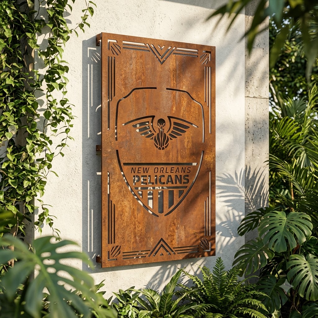 New Orleans Pelicans Shield Shape Custom Metal Garden PanelNBA Fan Wall Art Home Decor