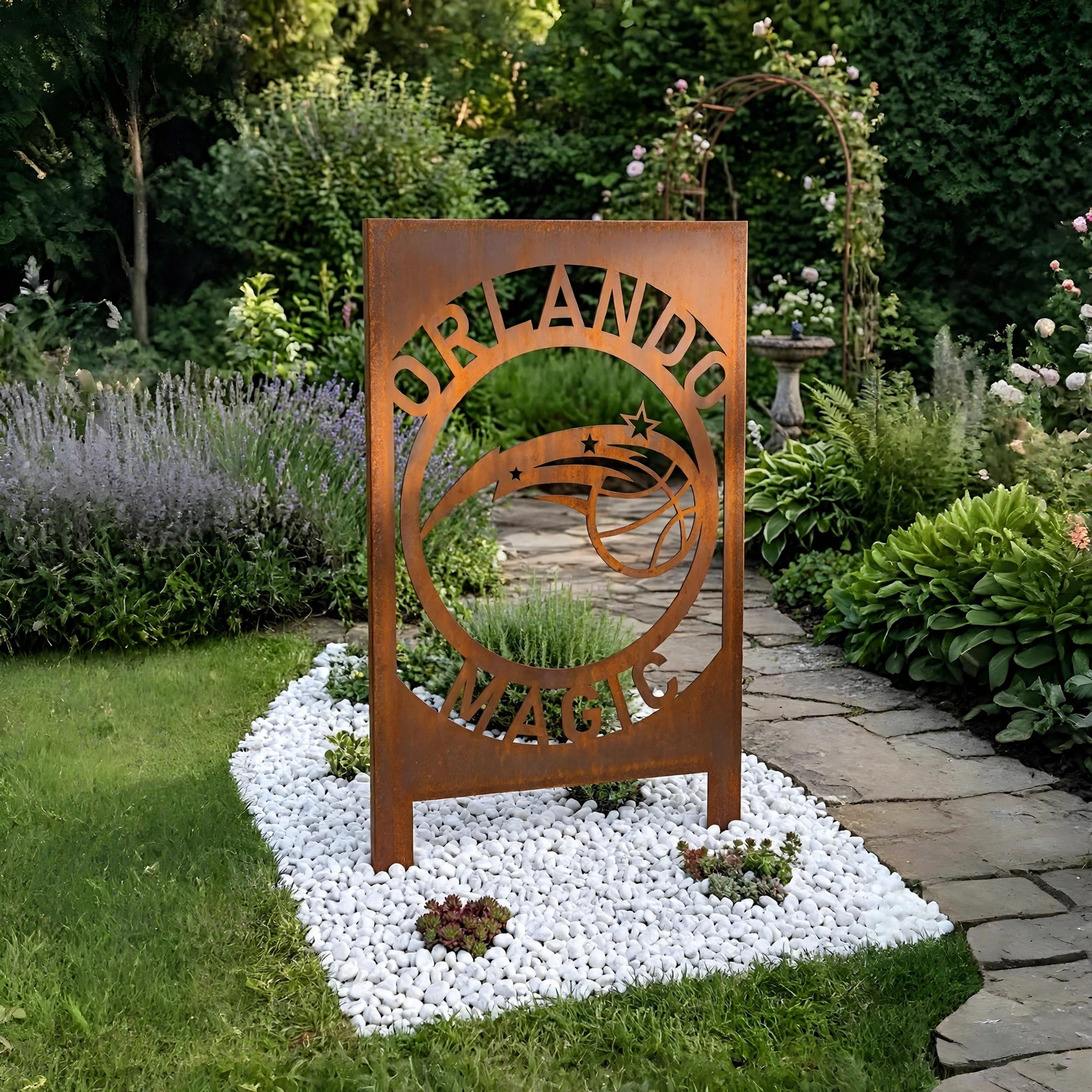 Orlando Magic Logo Metal Garden Panel – NBA Basketball Fan Outdoor Yard Decor Gift