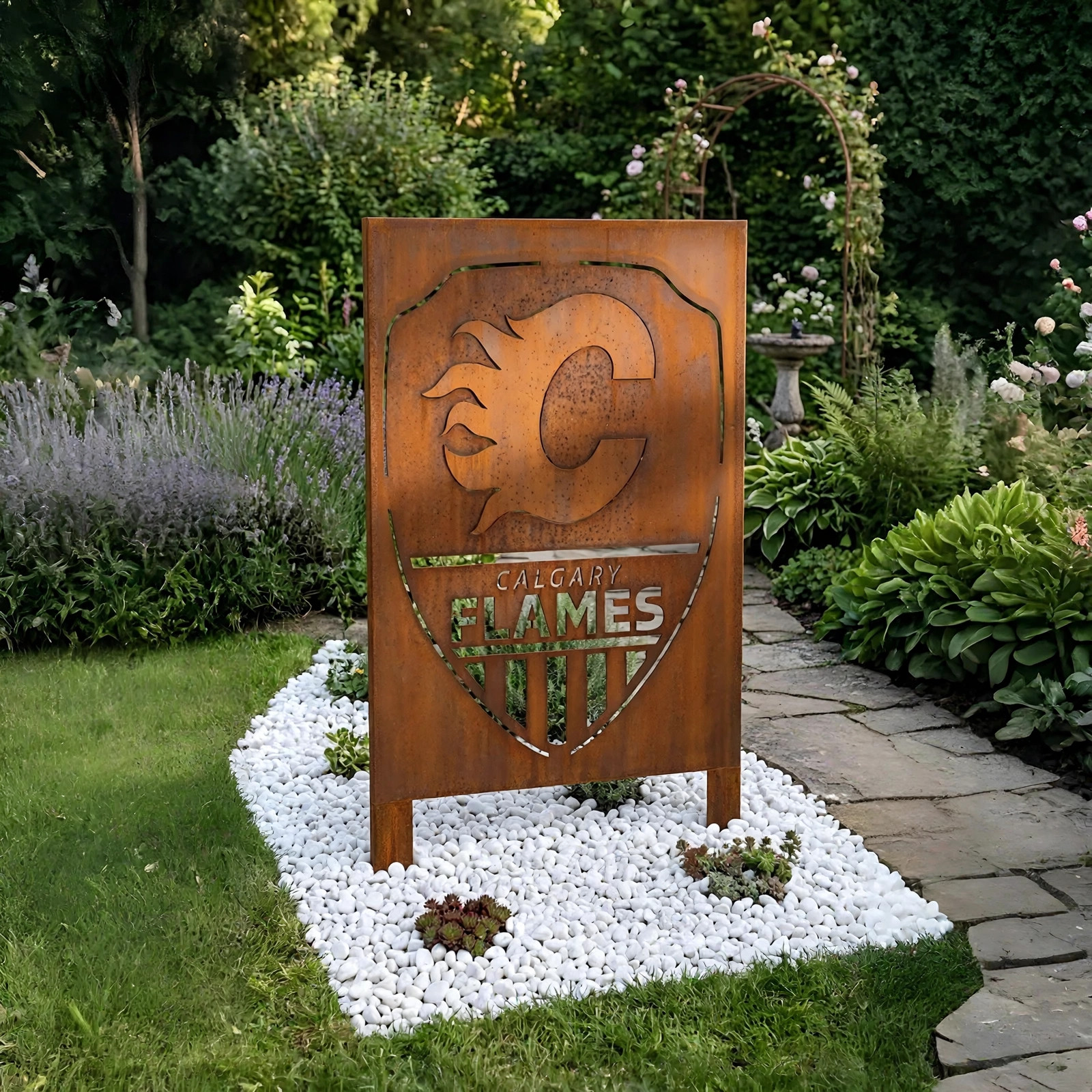 NHL Calgary Flames Shield Shape NHL Fan Wall Art Home Decor Metal Garden Panel Yard Art Outdoor Decor