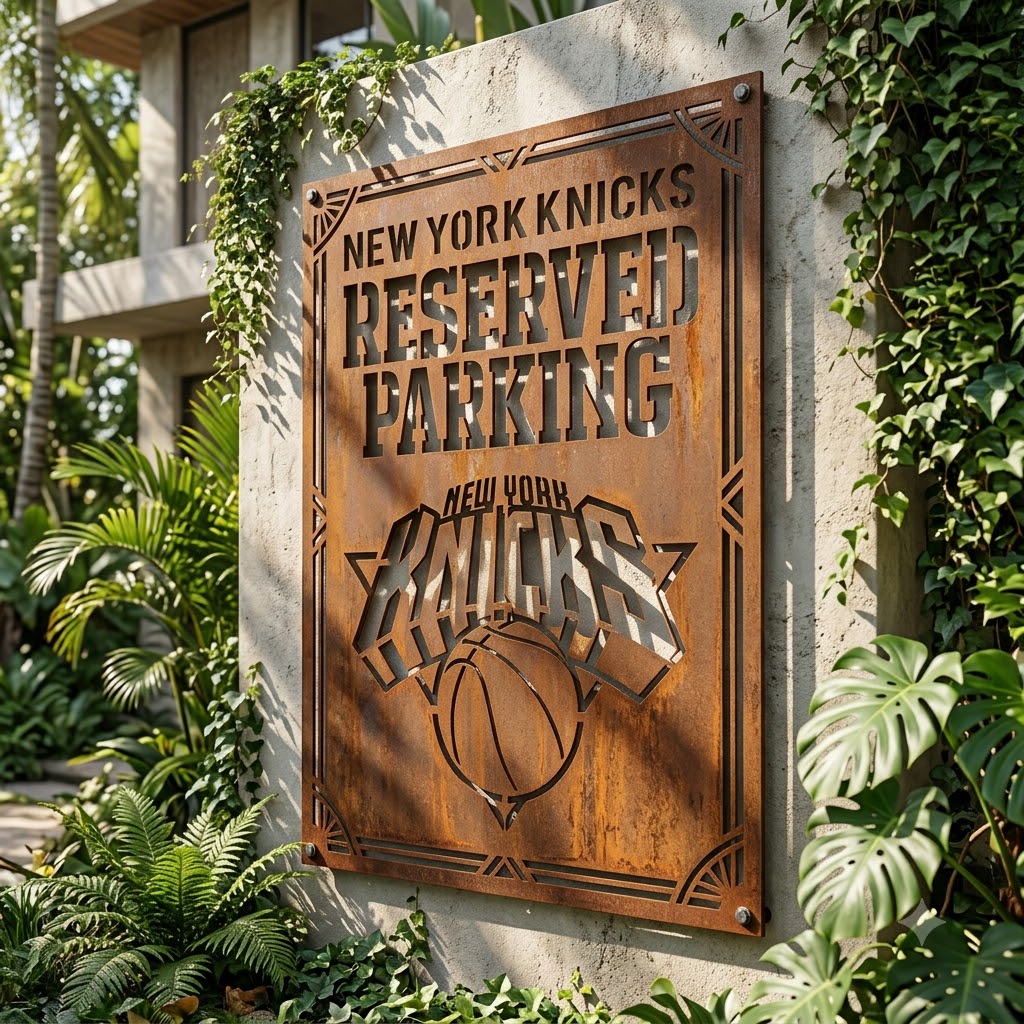 New York Knicks Reserved Parking Logo Custom Metal Garden PanelNBA Fan Wall Art Home Decor