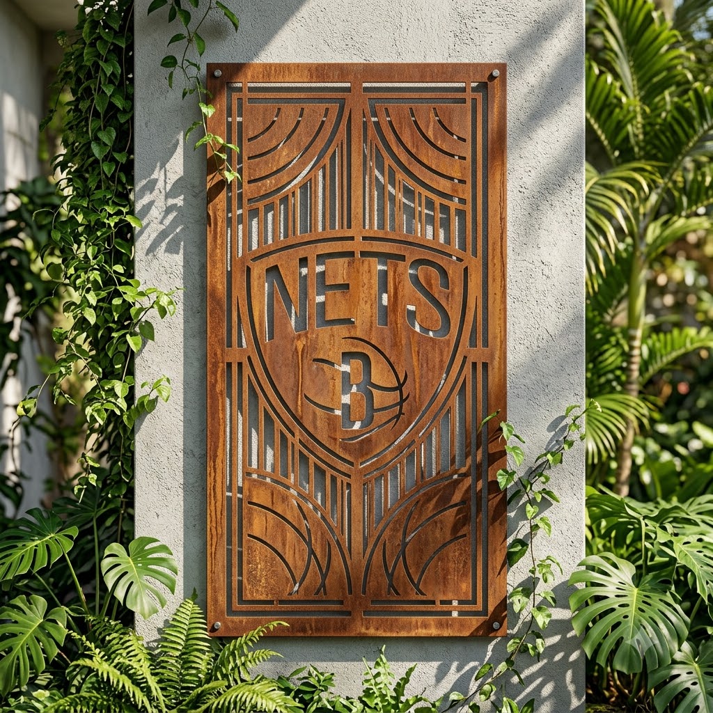 Brooklyn Nets Logo Custom Metal Garden PanelNBA Fan Wall Art Home Decor