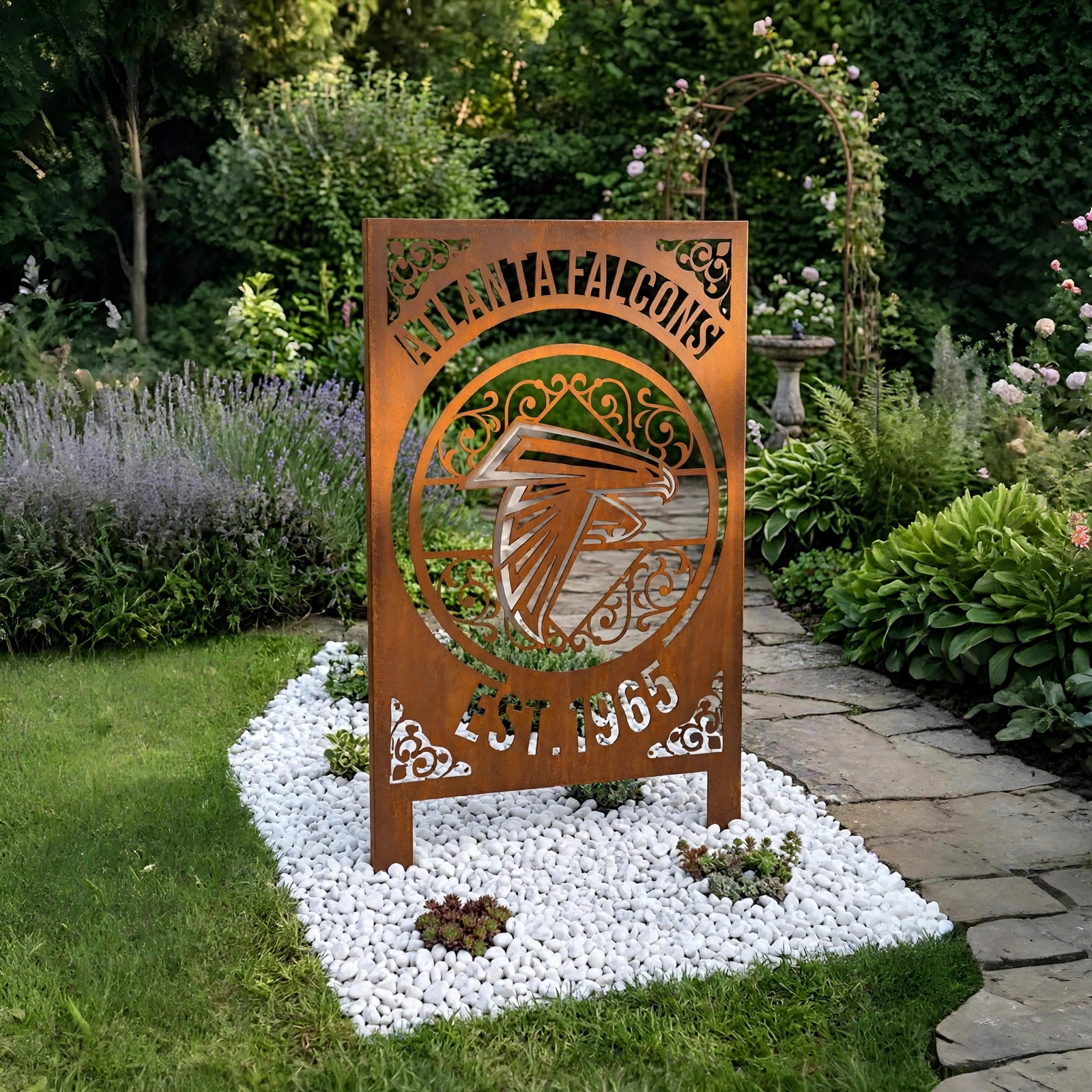 Atlanta Falcons Monogram Logo Metal Garden Panel – NFL American Football Fan Outdoor Yard Decor Gift