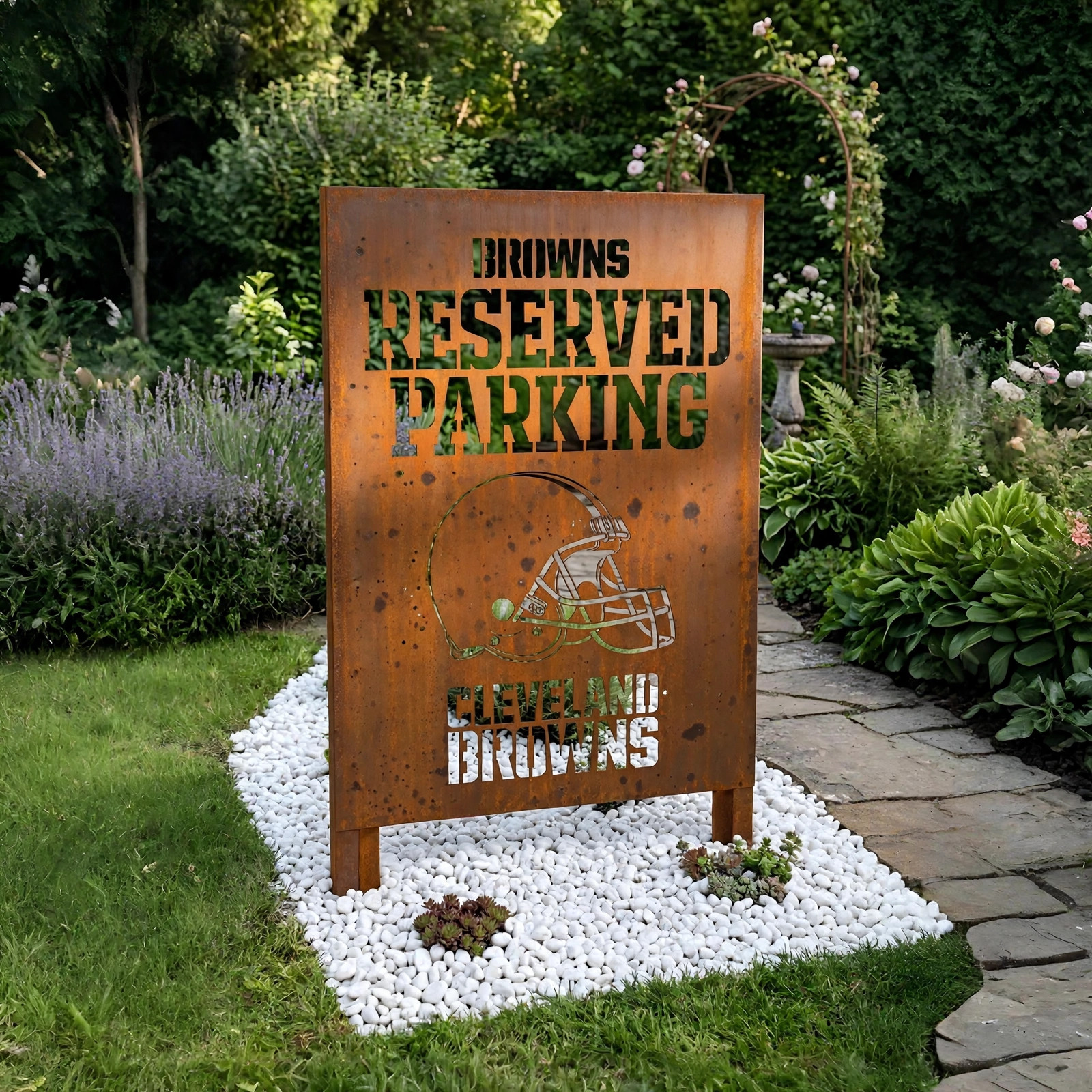 Cleveland Browns Reserved Parking Logo Metal Garden Panel – NFL American Football Fan Outdoor Decor Gift
