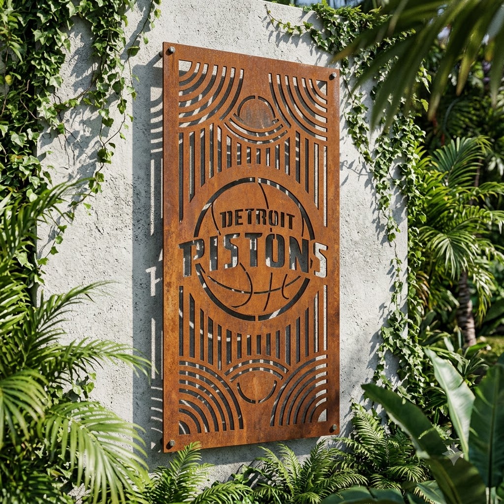 Detroit Pistons Logo Custom Metal Garden PanelNBA Fan Wall Art Home Decor