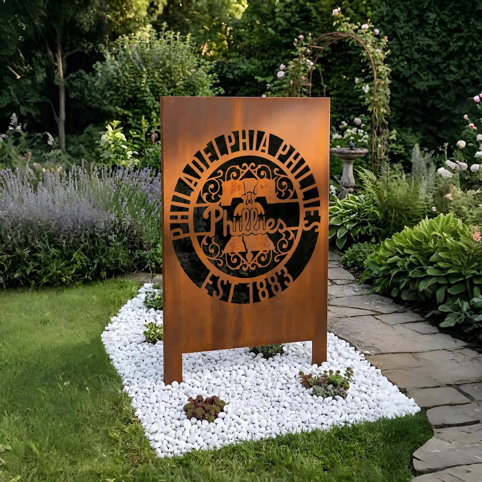 Philadelphia Phillies Monogram Logo Metal Garden Panel – MLB Baseball Fan Outdoor Yard Decor Gift