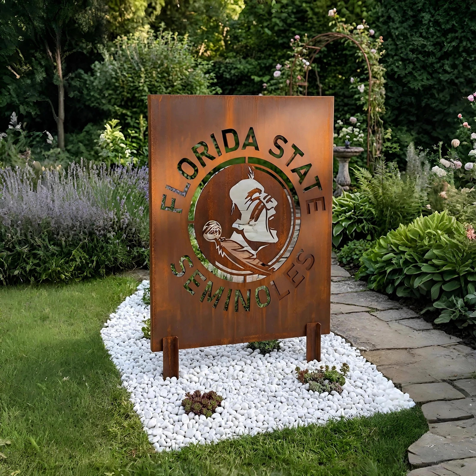 Florida State Seminoles Logo Metal Garden Panel – NCAA American Football Fan Outdoor Yard Decor Gift
