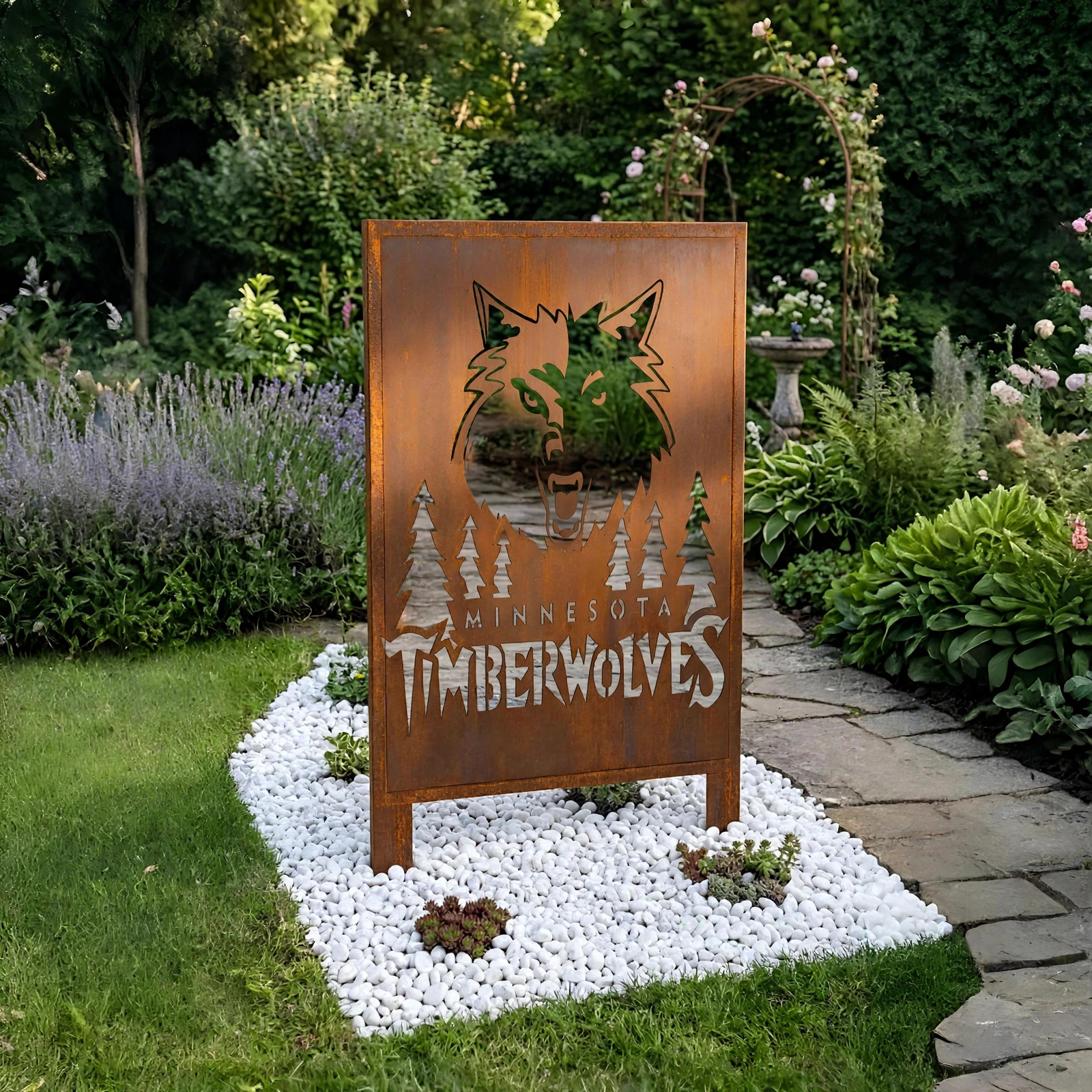 Minnesota Timberwolves Logo Metal Garden Panel – NBA Basketball Fan Outdoor Yard Decor Gift