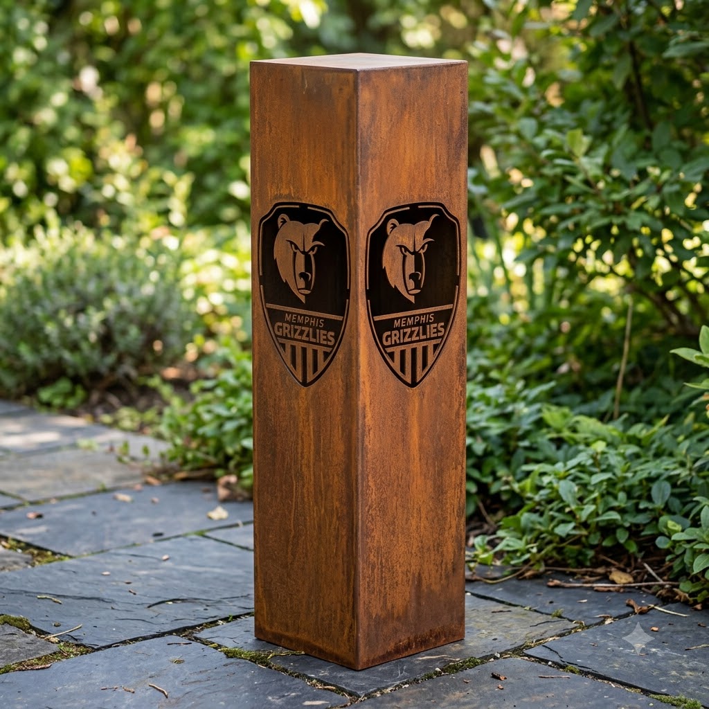 Memphis Grizzlies Shield Shape Garden Metal ColumnNBA Fan Wall Art Home Decor