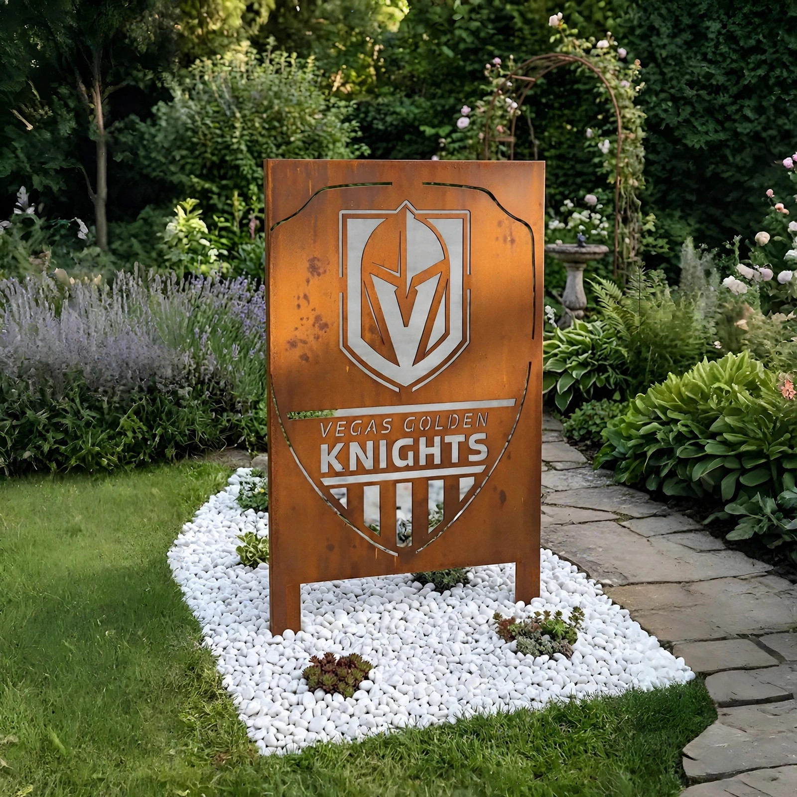 NHL Vegas Golden Knights Shield Shape NHL Fan Wall Art Home Decor Metal Garden Panel Yard Art Outdoor Decor