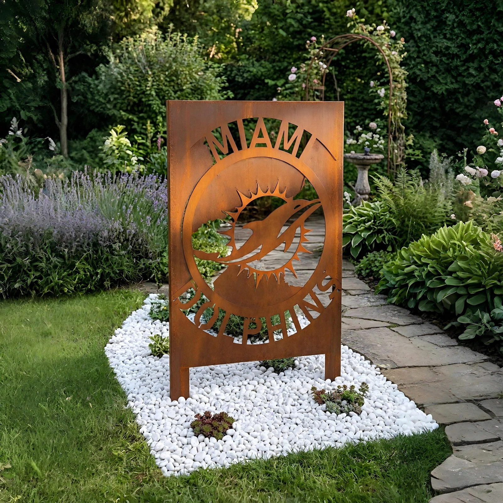 Miami Dolphins Logo Metal Garden Panel – NFL American Football Fan Outdoor Yard Decor Gift
