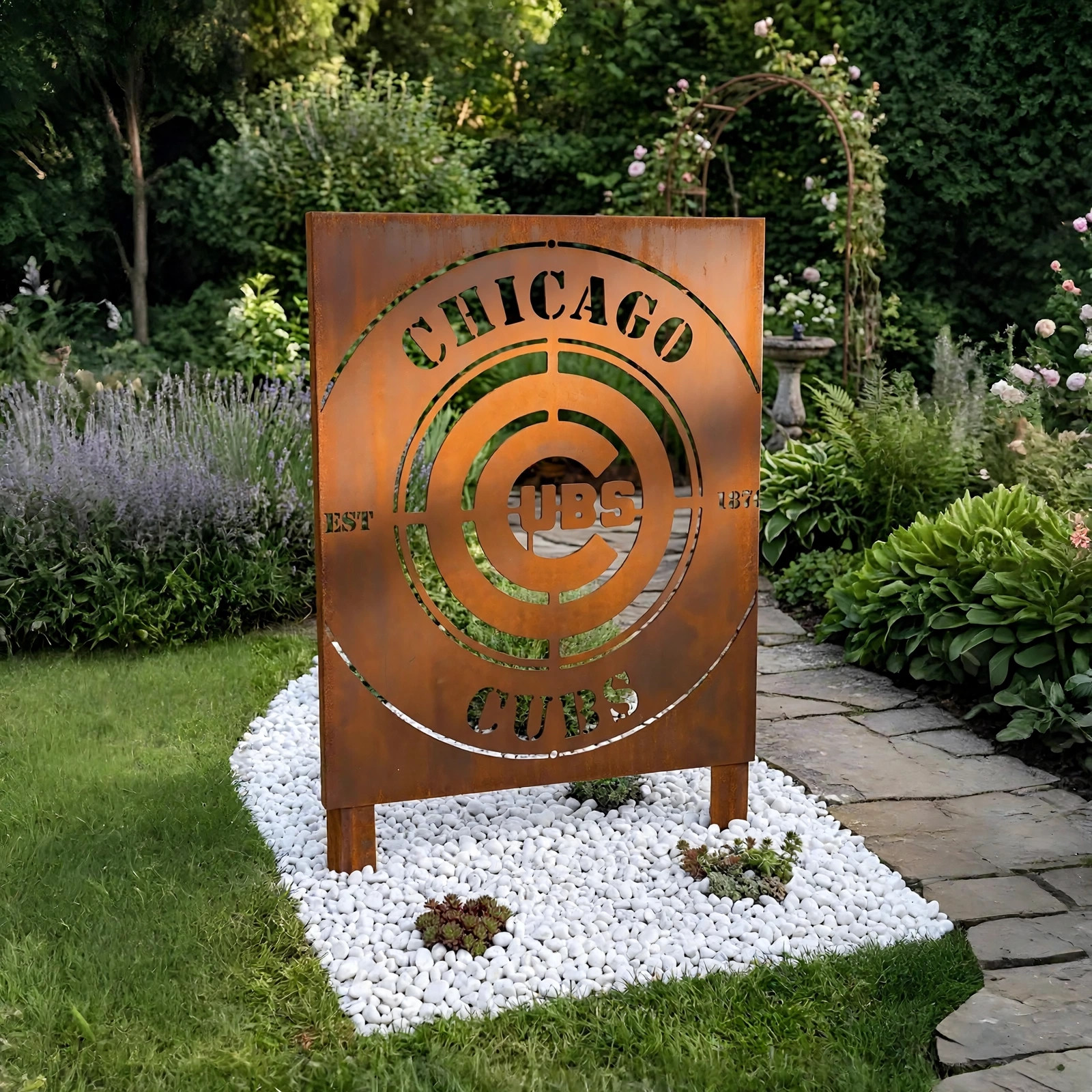 Chicago Cubs Logo Metal Garden Panel – MLB Baseball Fan Outdoor Yard Decor Gift