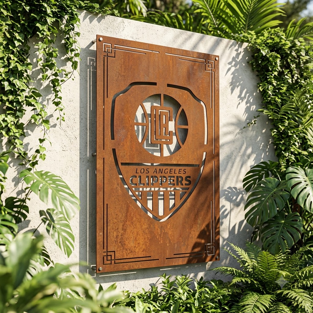 Los Angeles Clippers Shield Shape Custom Metal Garden PanelNBA Fan Wall Art Home Decor