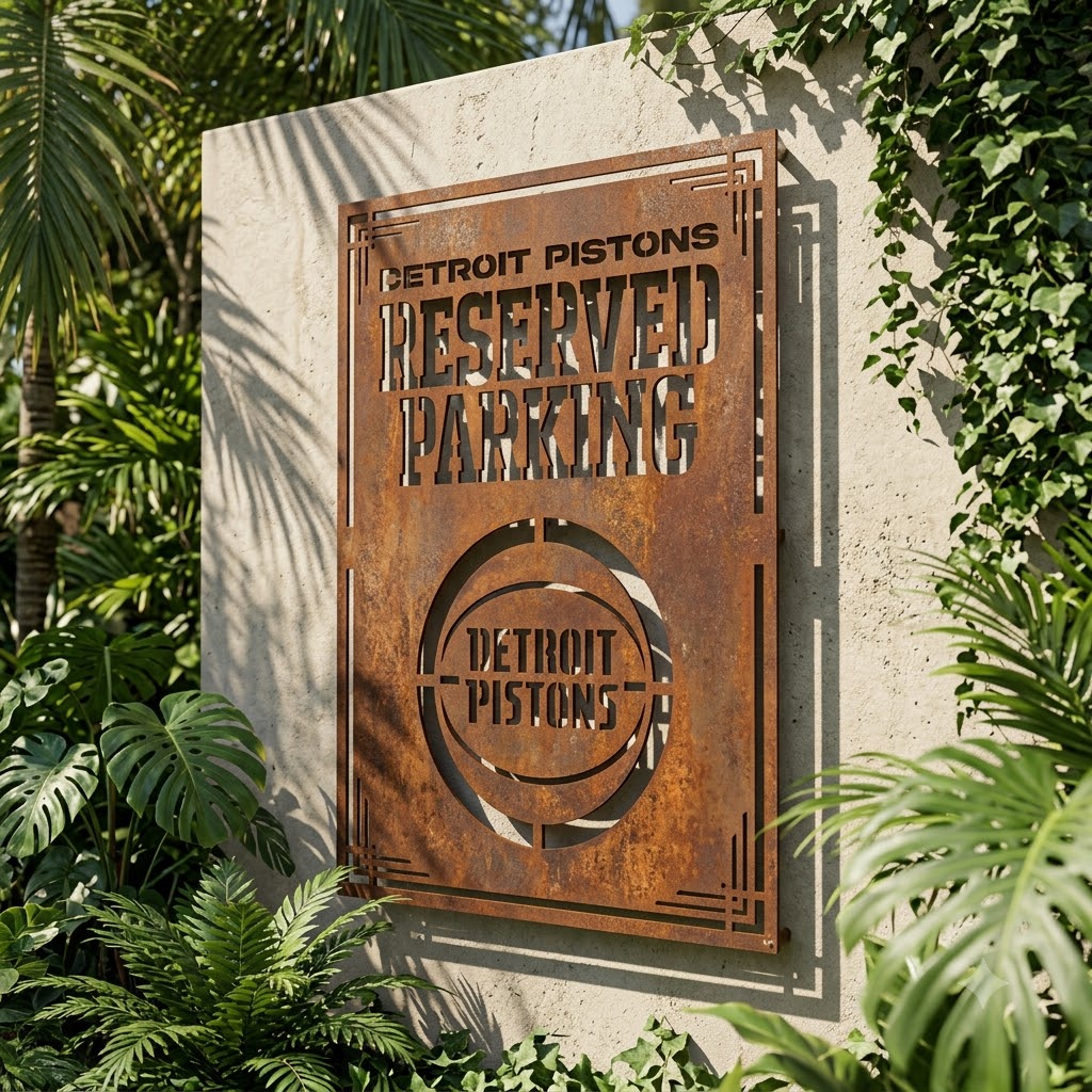 Detroit Pistons Reserved Parking Logo Custom Metal Garden PanelNBA Fan Wall Art Home Decor