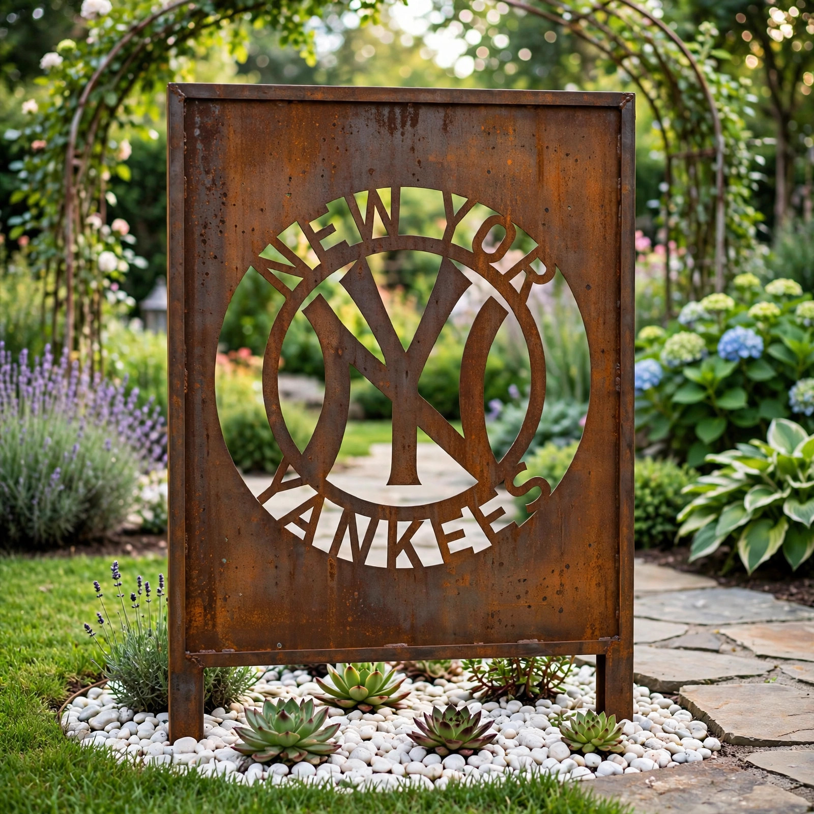 New York Yankees Logo Metal Garden Panel – MLB Baseball Fan Outdoor Yard Decor Gift