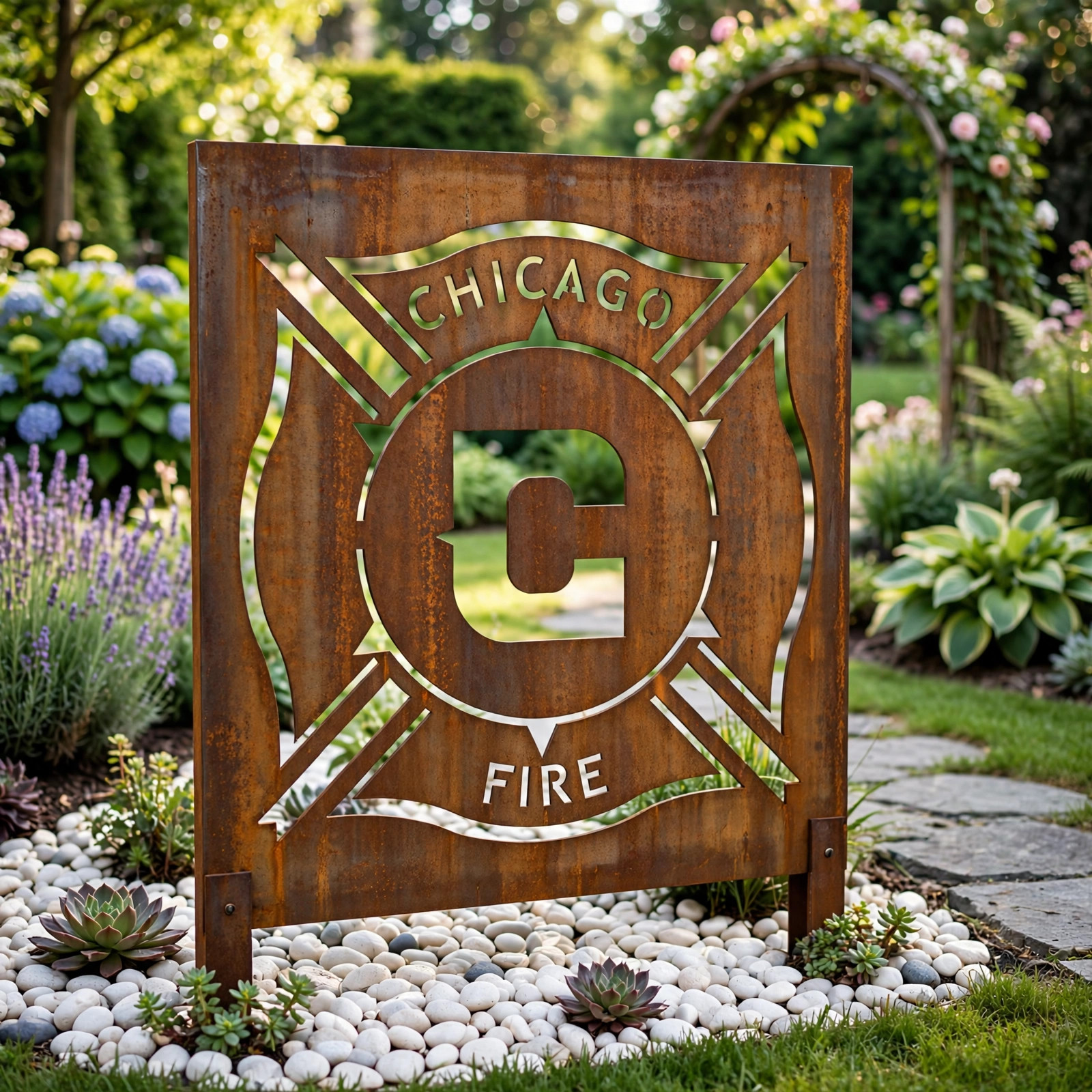 Chicago Fire FC Logo Metal Garden Panel – MLS Soccer Fan Outdoor Yard Decor Gift