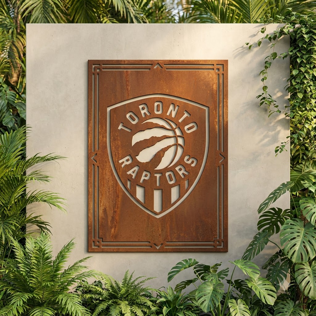 Toronto Raptors Shield Shape Custom Metal Garden PanelNBA Fan Wall Art Home Decor