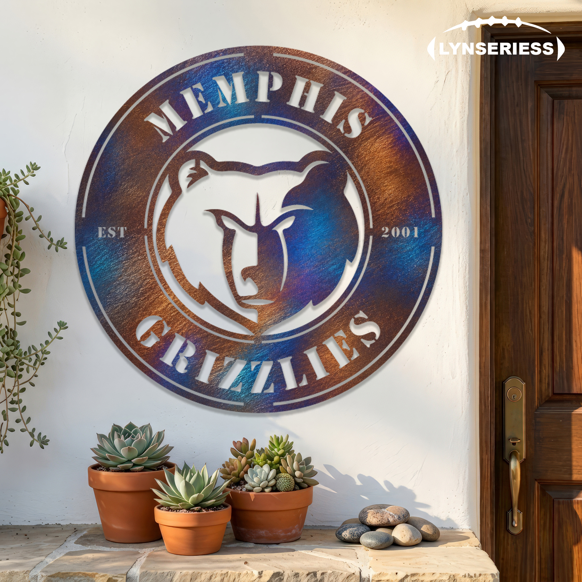 Memphis Grizzlies NBA Fire Roasted Metal Wall Art Basketball Fan Gift Outdoor Patio Porch Vintage Decor