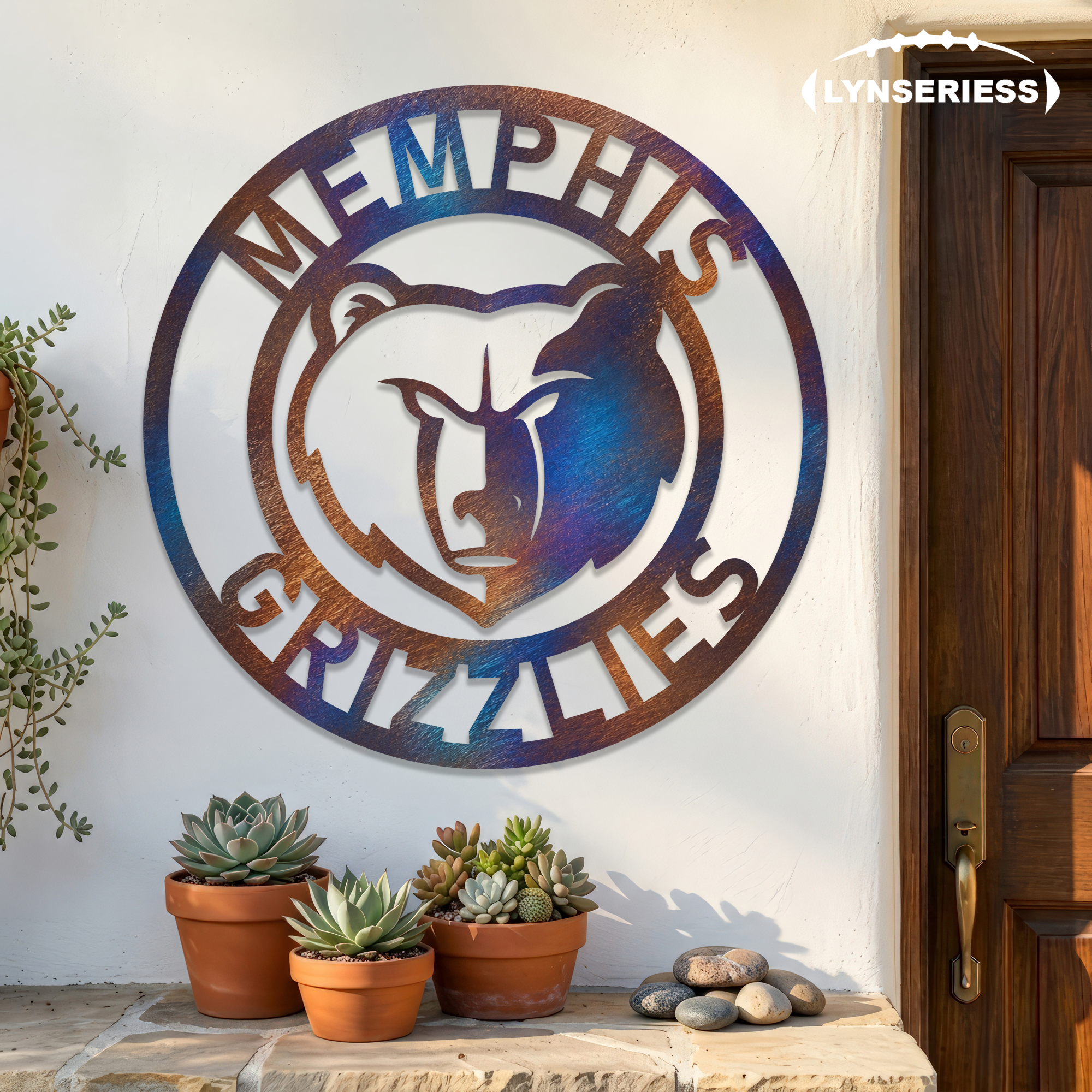 Memphis Grizzlies NBA Fire Roasted Metal Wall Art Basketball Fan Gift Outdoor Patio Porch Vintage Decor