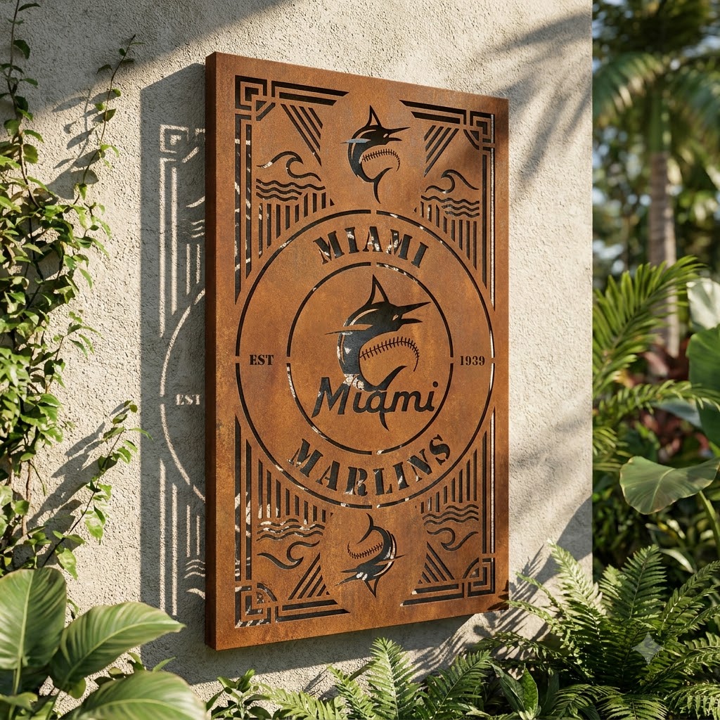 Miami Marlins Metal Custom Metal Garden Panel MLB Wall Art Home Decor