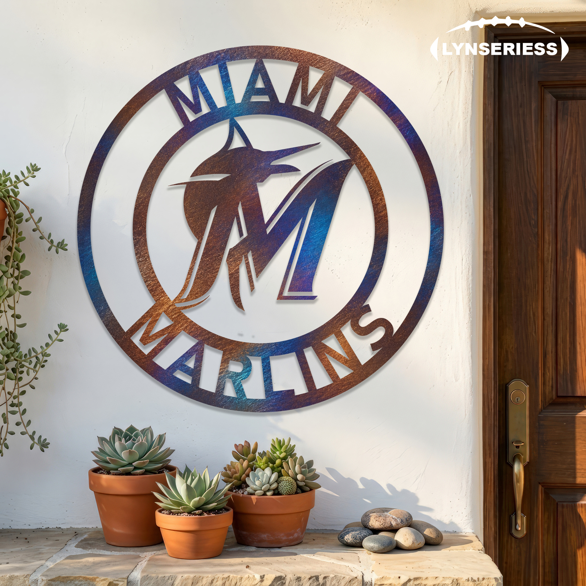 Miami Marlins MLB Fire Roasted Metal Wall Art Baseball Fan Gift Outdoor Patio Porch Vintage Decor