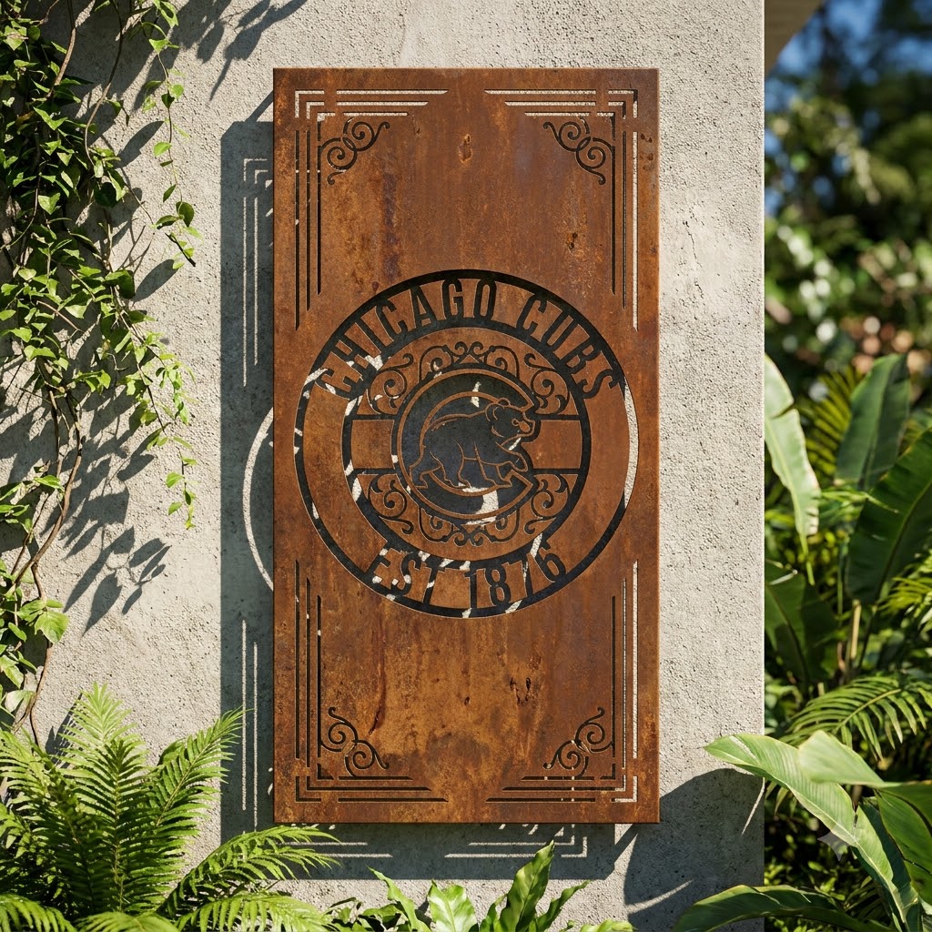 Chicago Cubs Monogram Custom Logo Metal Wall Panel – MLB Baseball Fan Wall Decor Gift