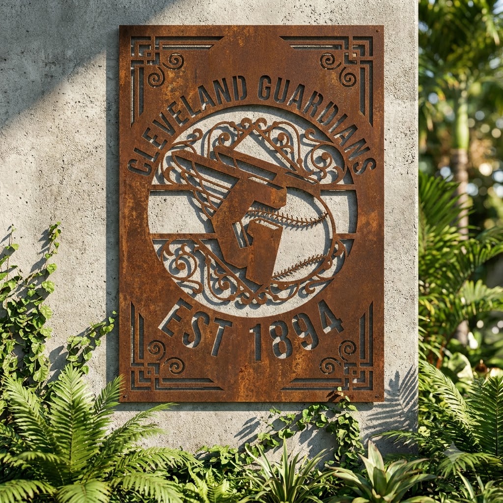Cleveland Guardians Monogram Custom Logo Metal Wall Panel – MLB Baseball Fan Wall Decor Gift
