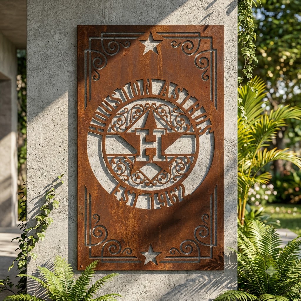 MLB Houston Astros Metal Custom Metal Garden Panel Baseball Monogram Wall Art Home Decor