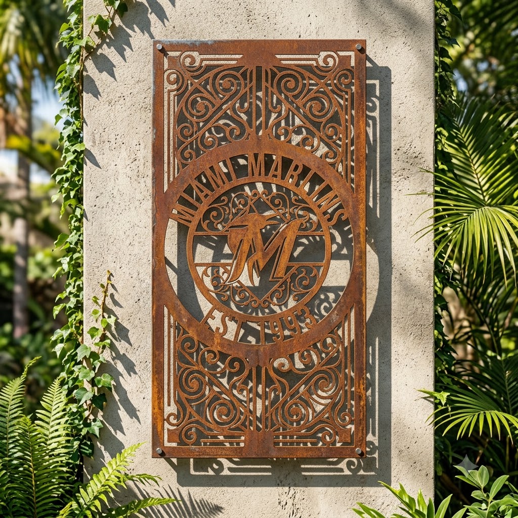MLB Miami Marlins Metal Custom Metal Garden Panel Baseball Monogram Wall Art Home Decor