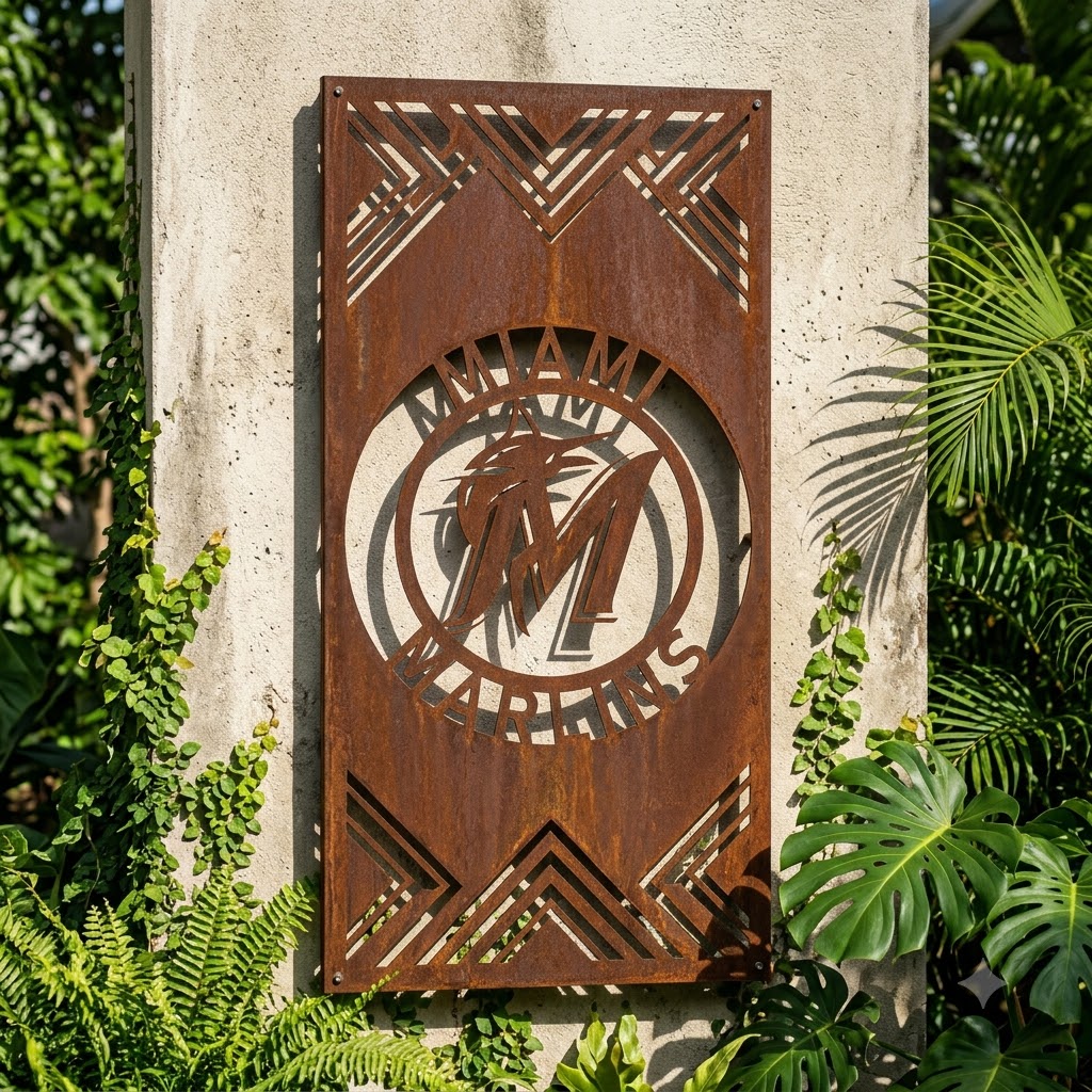 MLB Miami Marlins Metal Custom Metal Garden Panel Baseball Wall Art Home Decor