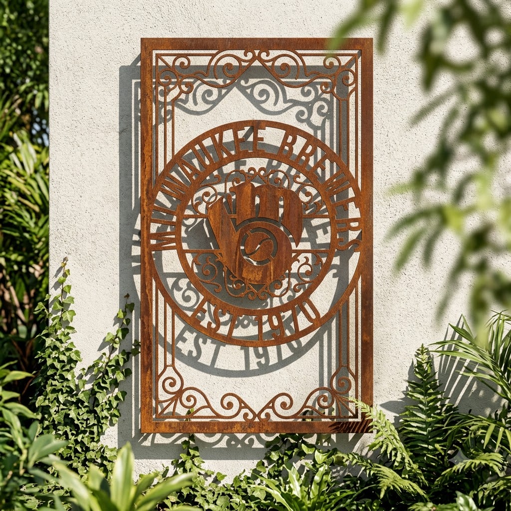 MLB Milwaukee Brewers Metal Custom Metal Garden Panel Baseball Monogram Wall Art Home Decor