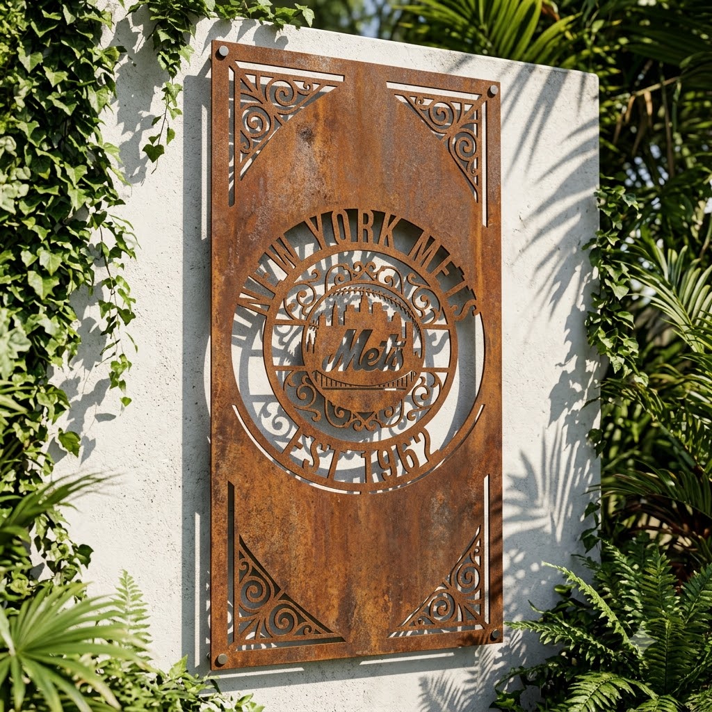 MLB New York Mets Metal Custom Metal Garden Panel Baseball Monogram Wall Art Home Decor