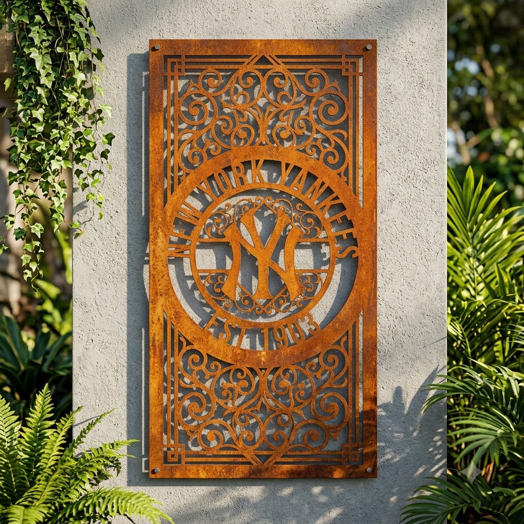 MLB New York Yankees Metal Custom Metal Garden Panel Baseball Monogram Wall Art Home Decor