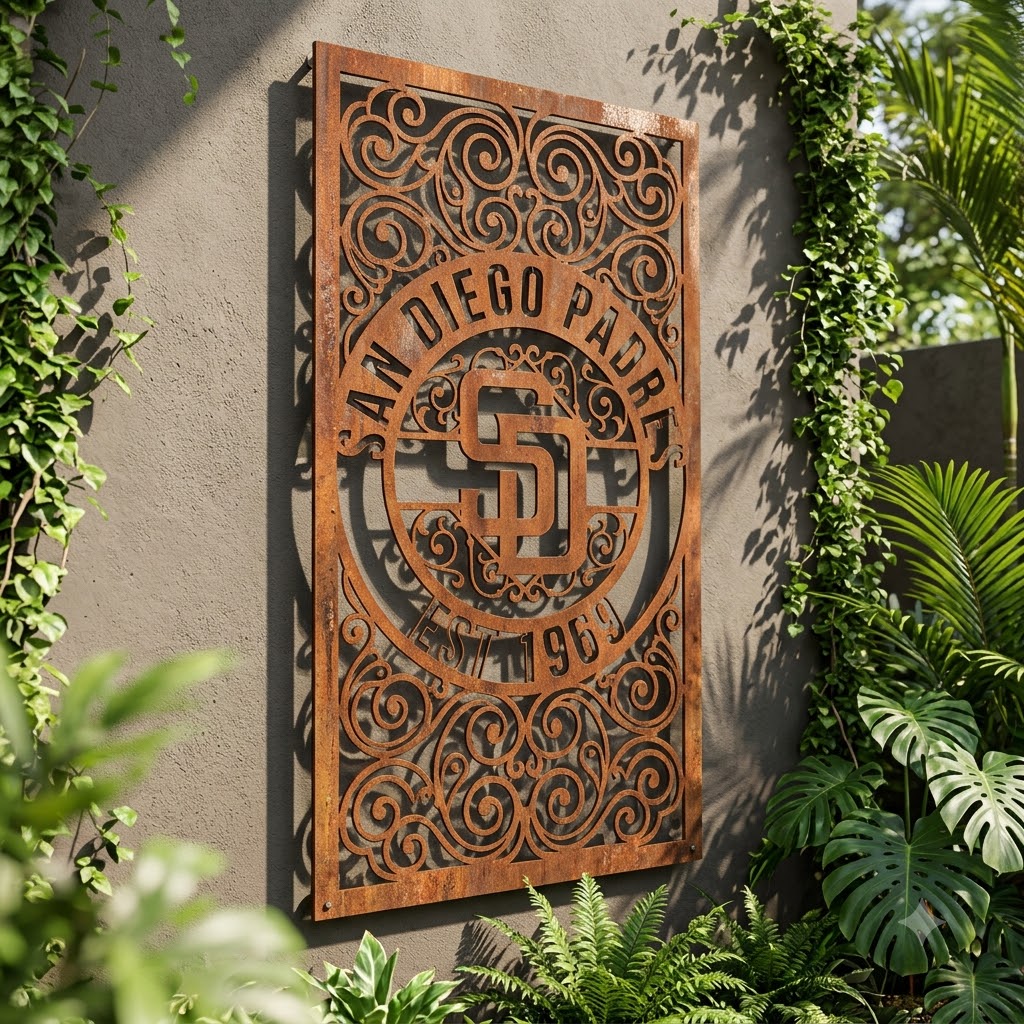 MLB San Diego Padres Metal Custom Metal Garden Panel Baseball Monogram Wall Art Home Decor