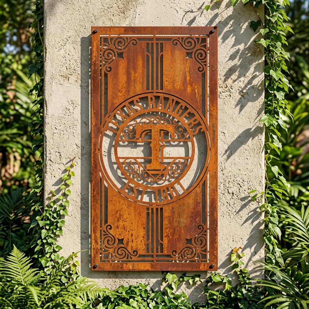 MLB Texas Rangers Metal Custom Metal Garden Panel Baseball Monogram Wall Art Home Decor