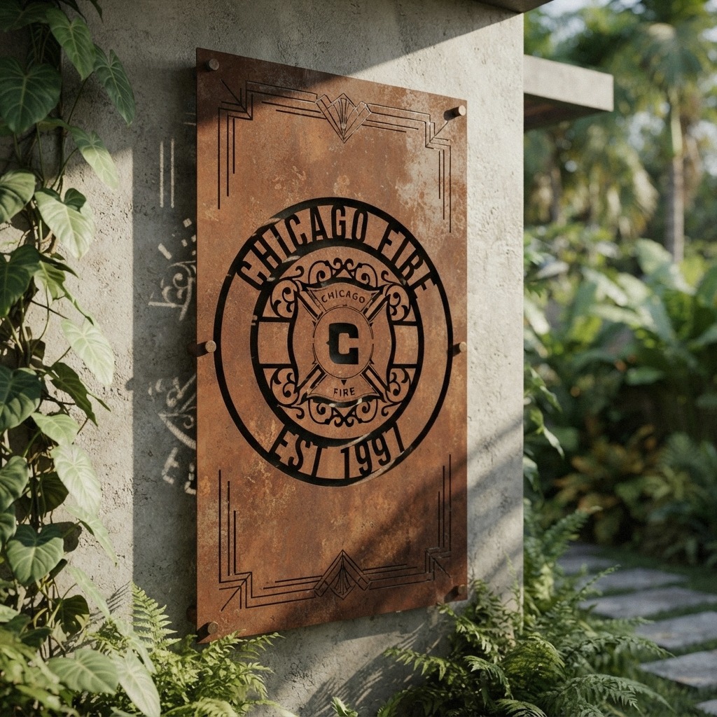 MLS Chicago Fire FC Custom Metal Garden Panel Soccer Monogram Wall Art Home Decor