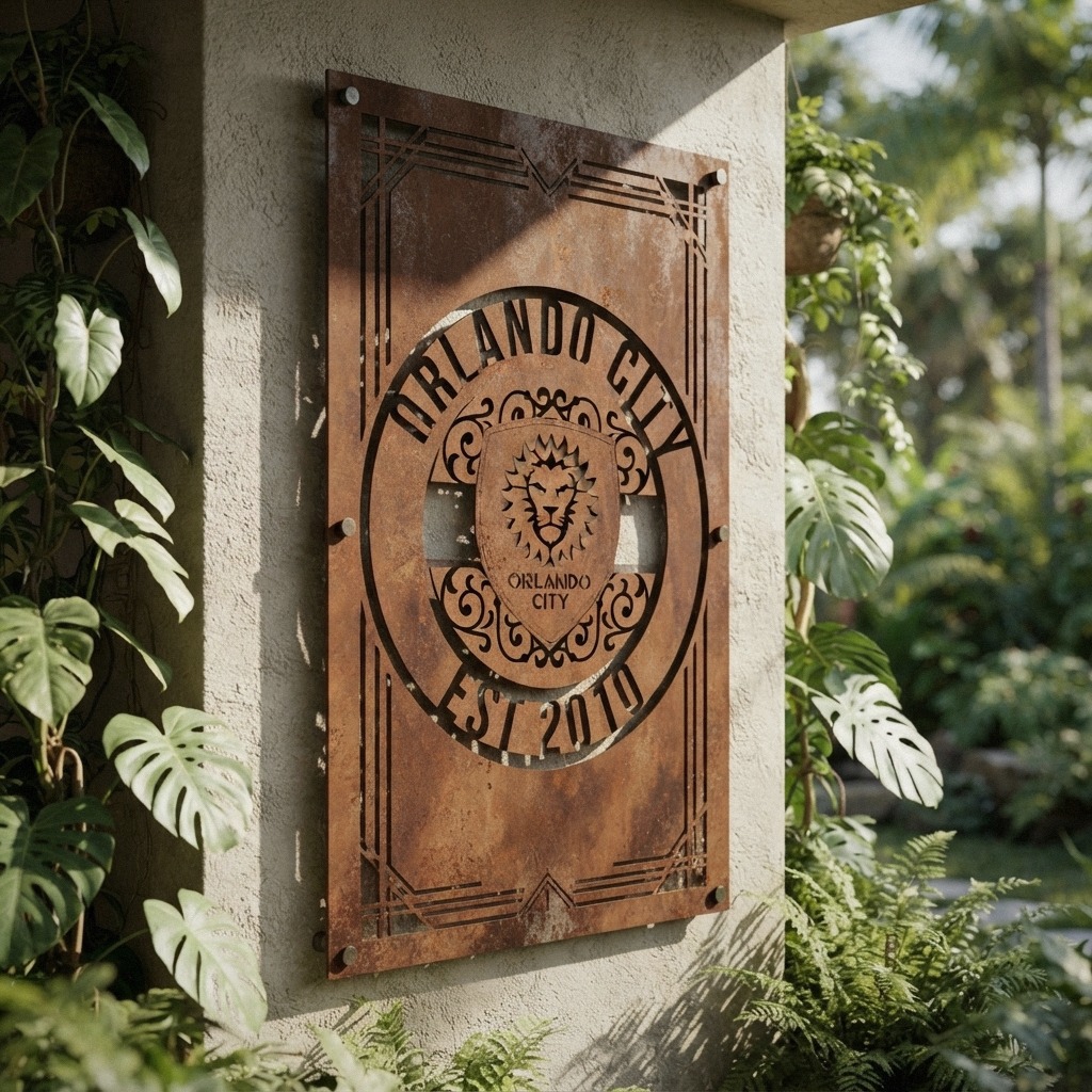 MLS Orlando City FC Custom Metal Garden Panel Soccer Monogram Wall Art Home Decor