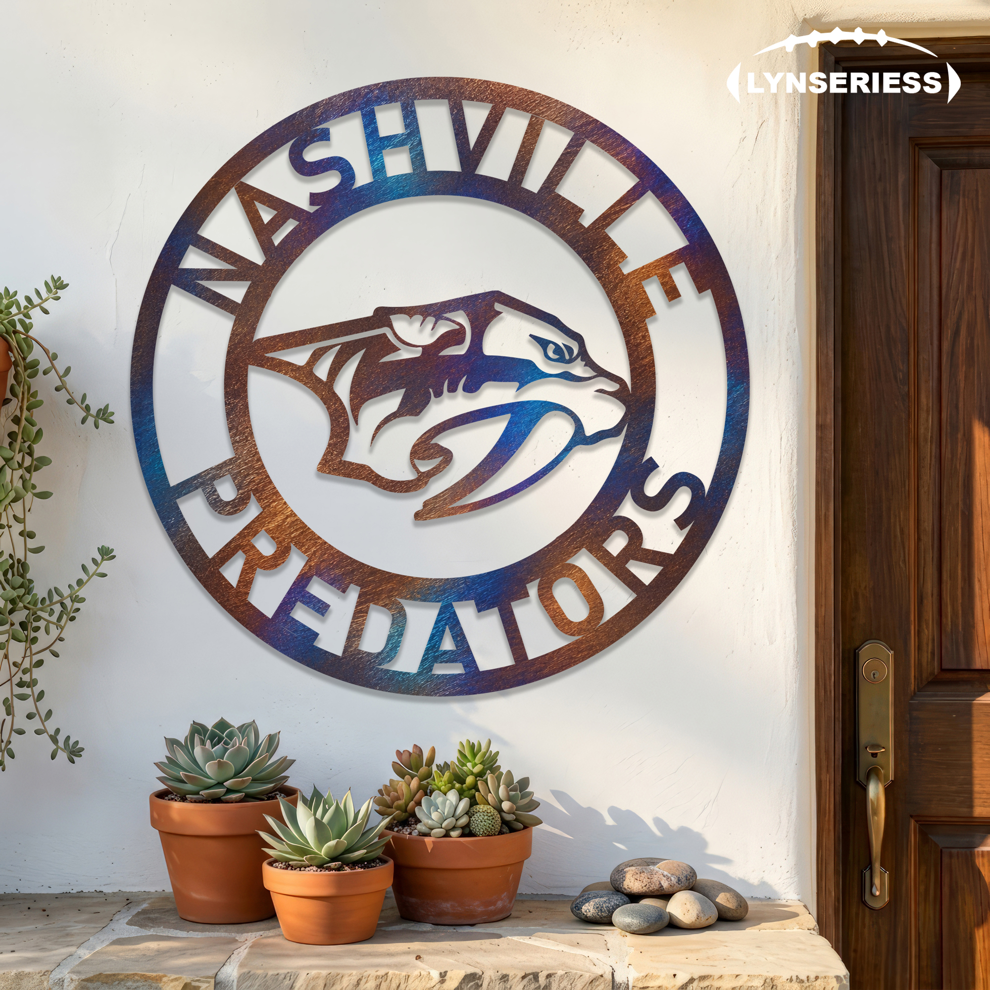 Nashville Predators NHL Fire Roasted Metal Wall Art Hockey Fan Gift Outdoor Patio Porch Vintage Decor