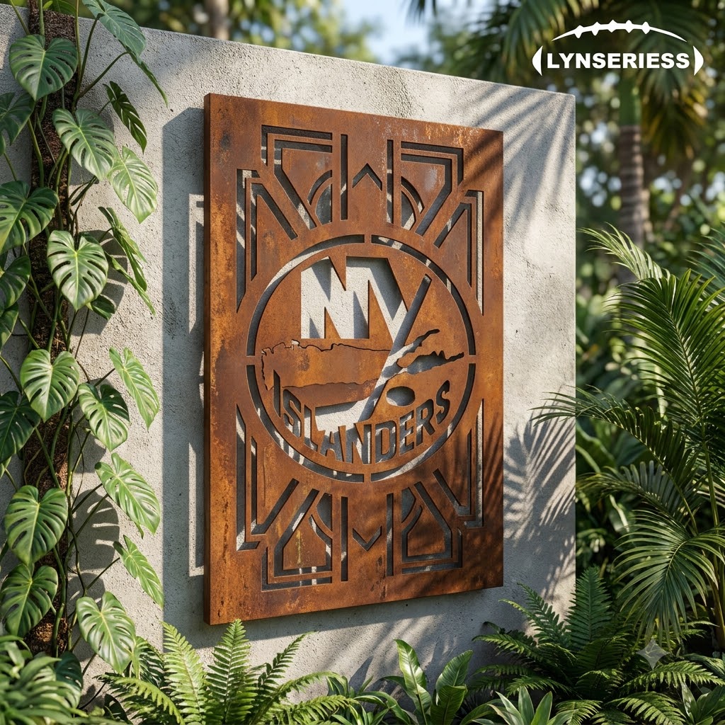 New York Islanders NHL Fire Roasted Metal Wall Art Hockey Fan Gift Outdoor Patio Porch Vintage Decor