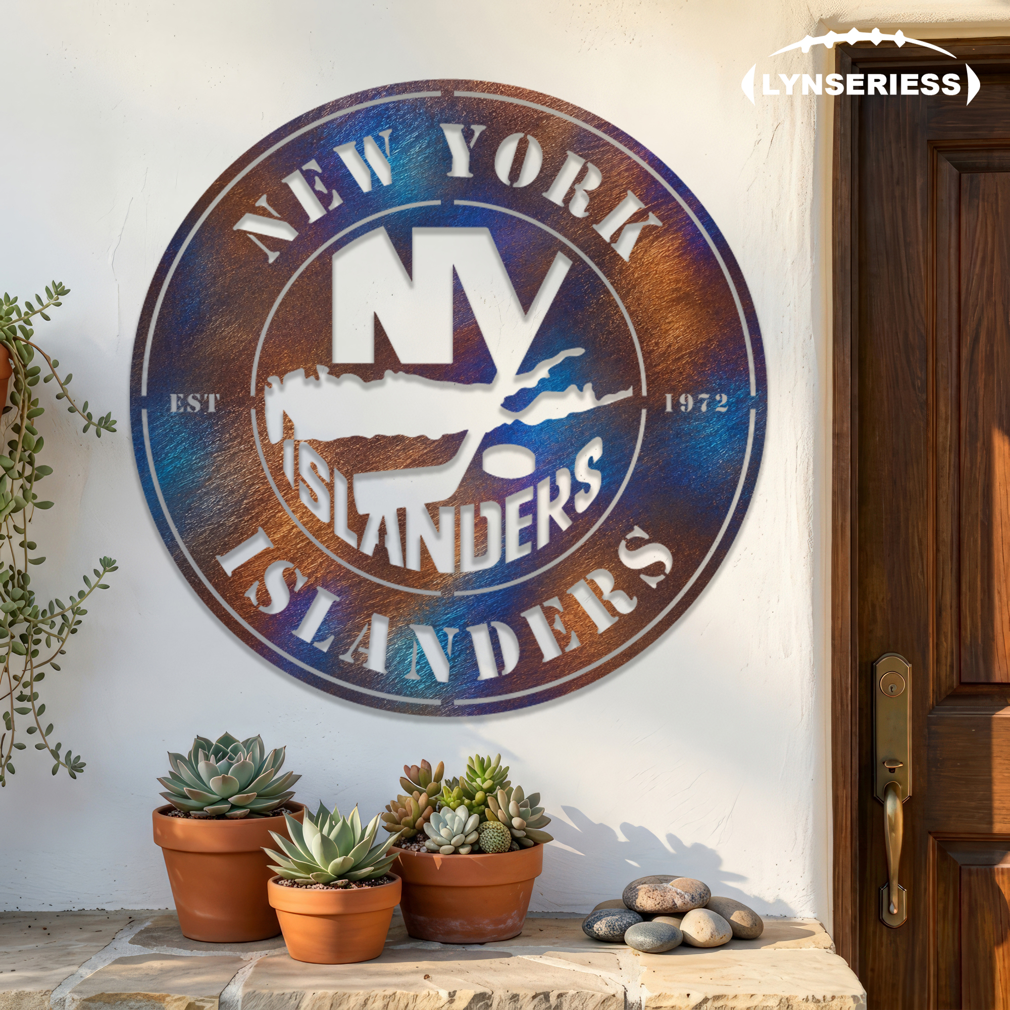 New York Islanders NHL Fire Roasted Metal Wall Art Hockey Fan Gift Outdoor Patio Porch Vintage Decor