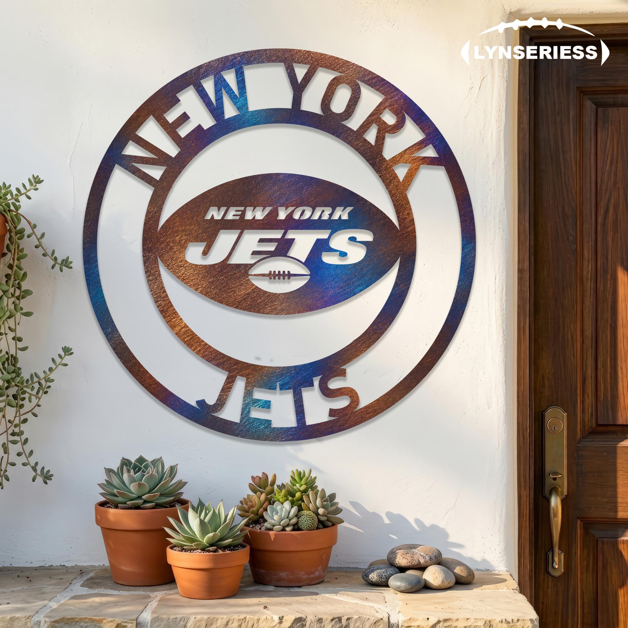New York Jets NFL Fire Roasted Metal Wall Art Football Fan Gift Outdoor Patio Porch Vintage Decor