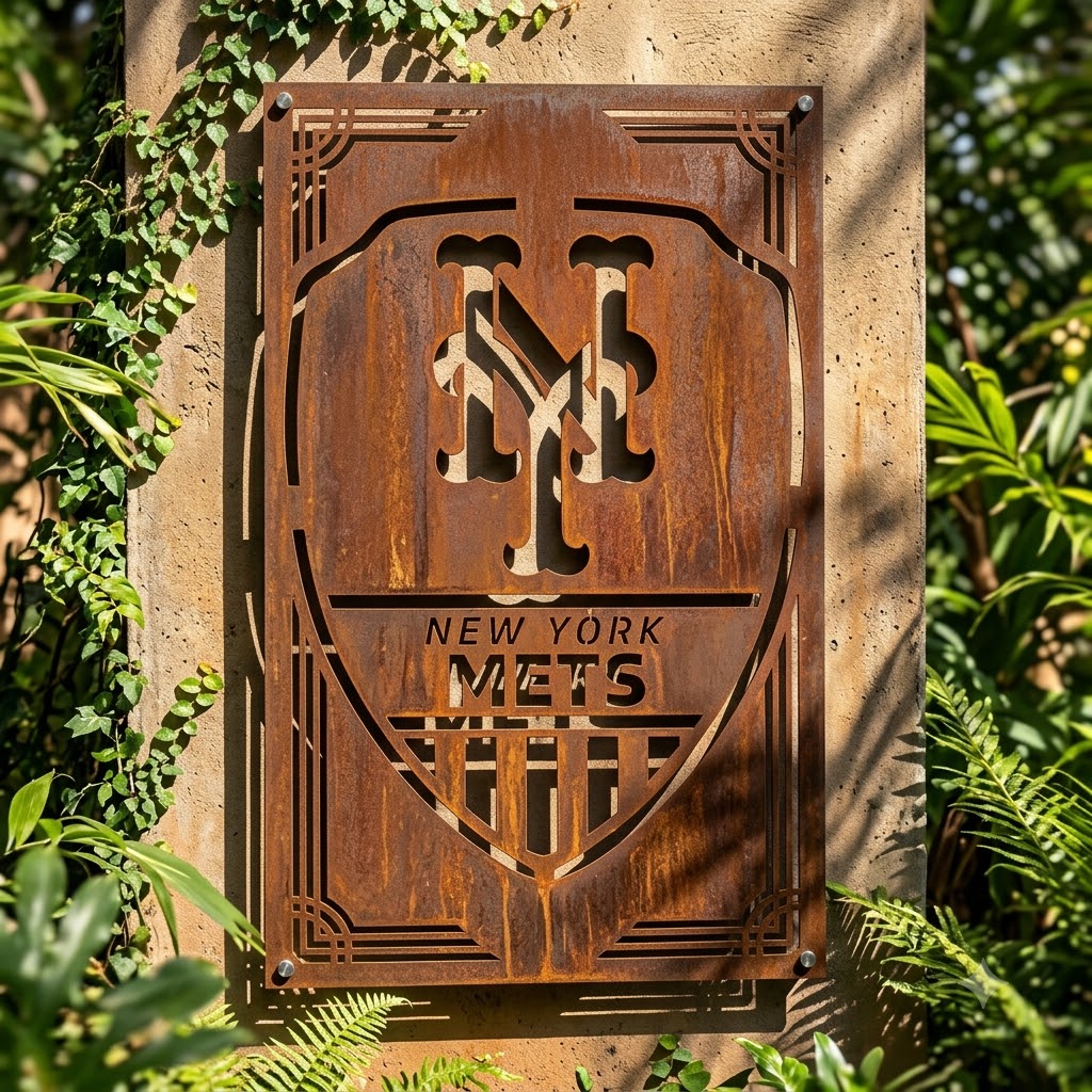 New York Mets Shield Shape Metal Custom Metal Garden Panel MLB Fan Wall Art Home Decor