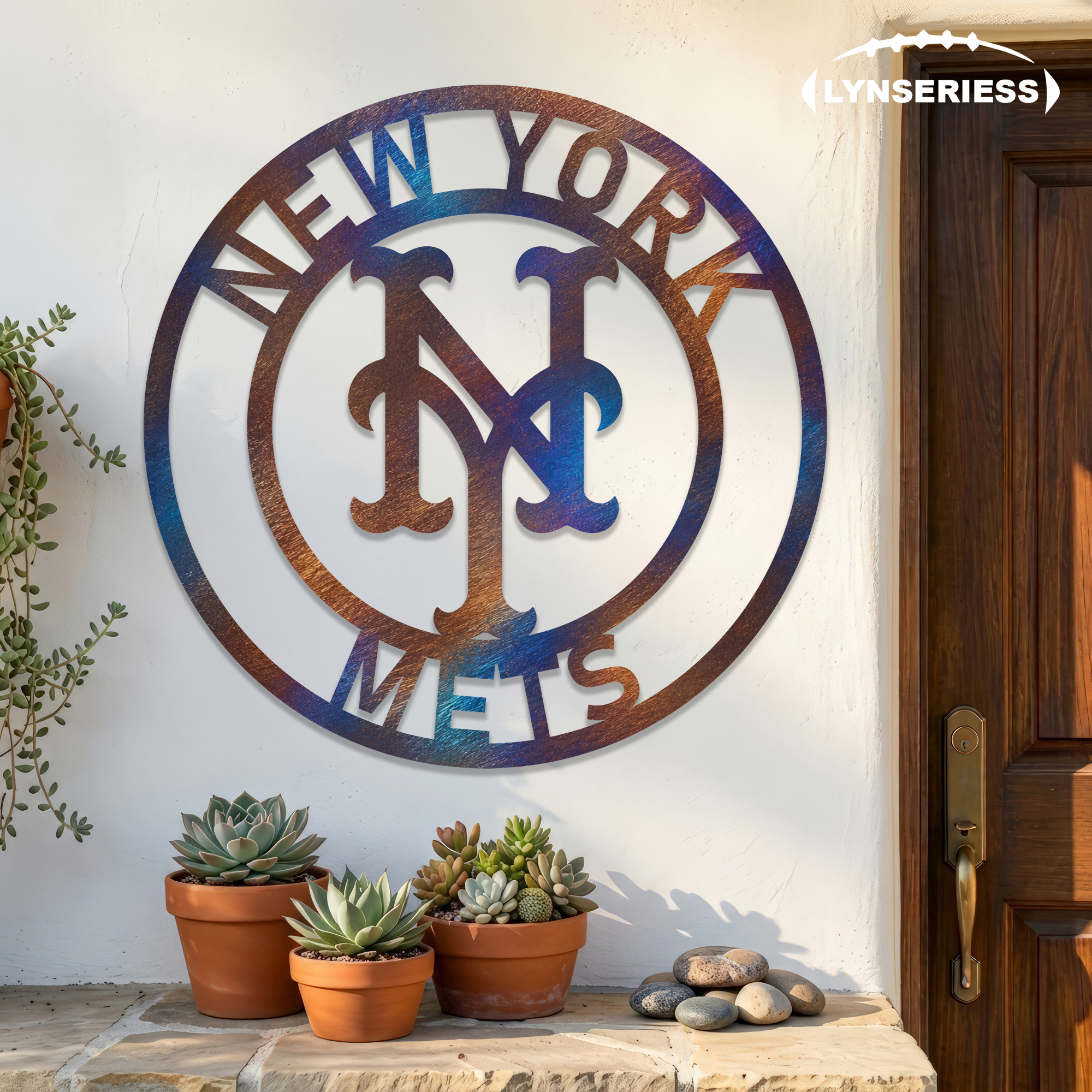 New York Mets MLB Fire Roasted Metal Wall Art Baseball Fan Gift Outdoor Patio Porch Vintage Decor