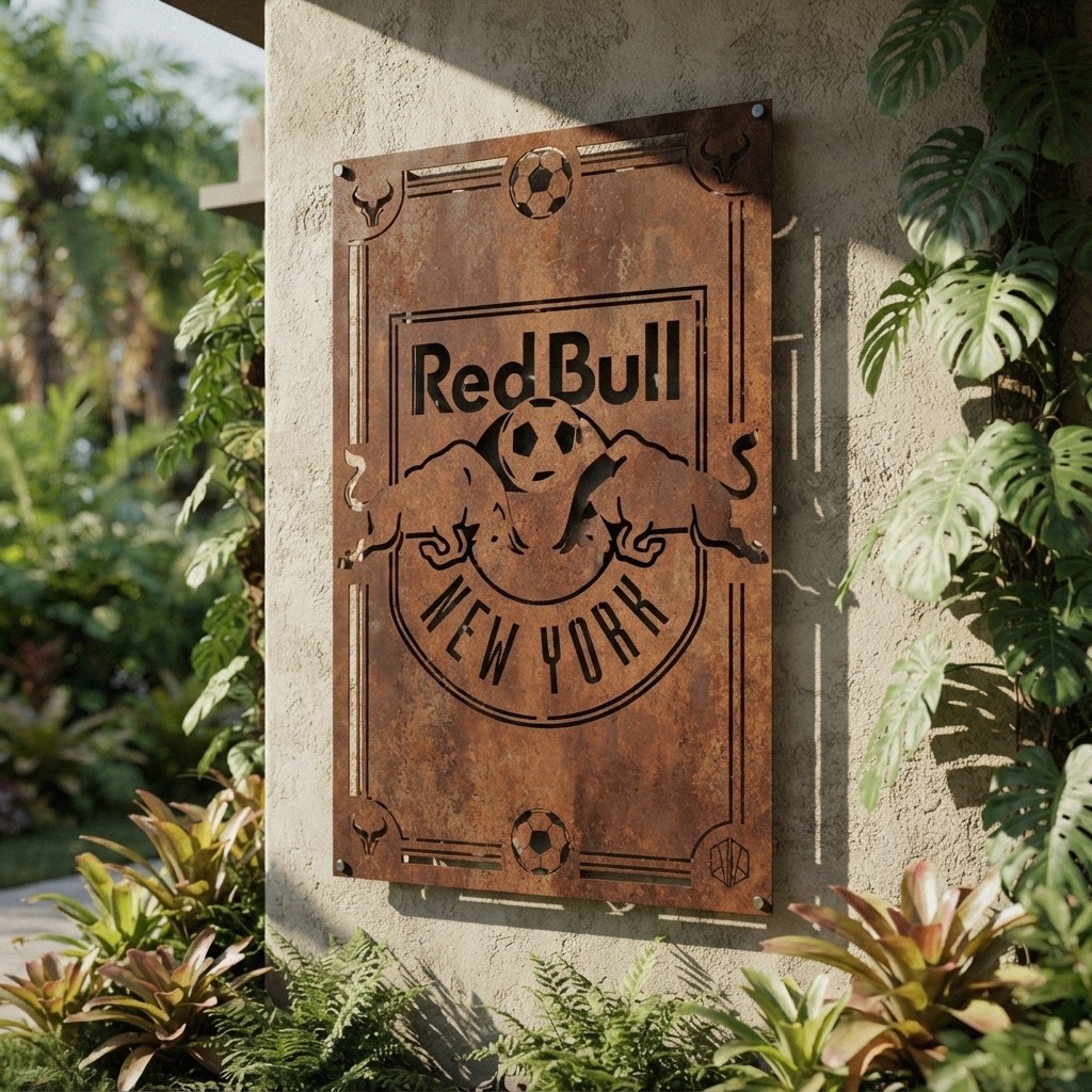New York Red Bulls FC Logo Custom Metal Garden Panel MLS Wall Art Home Decor