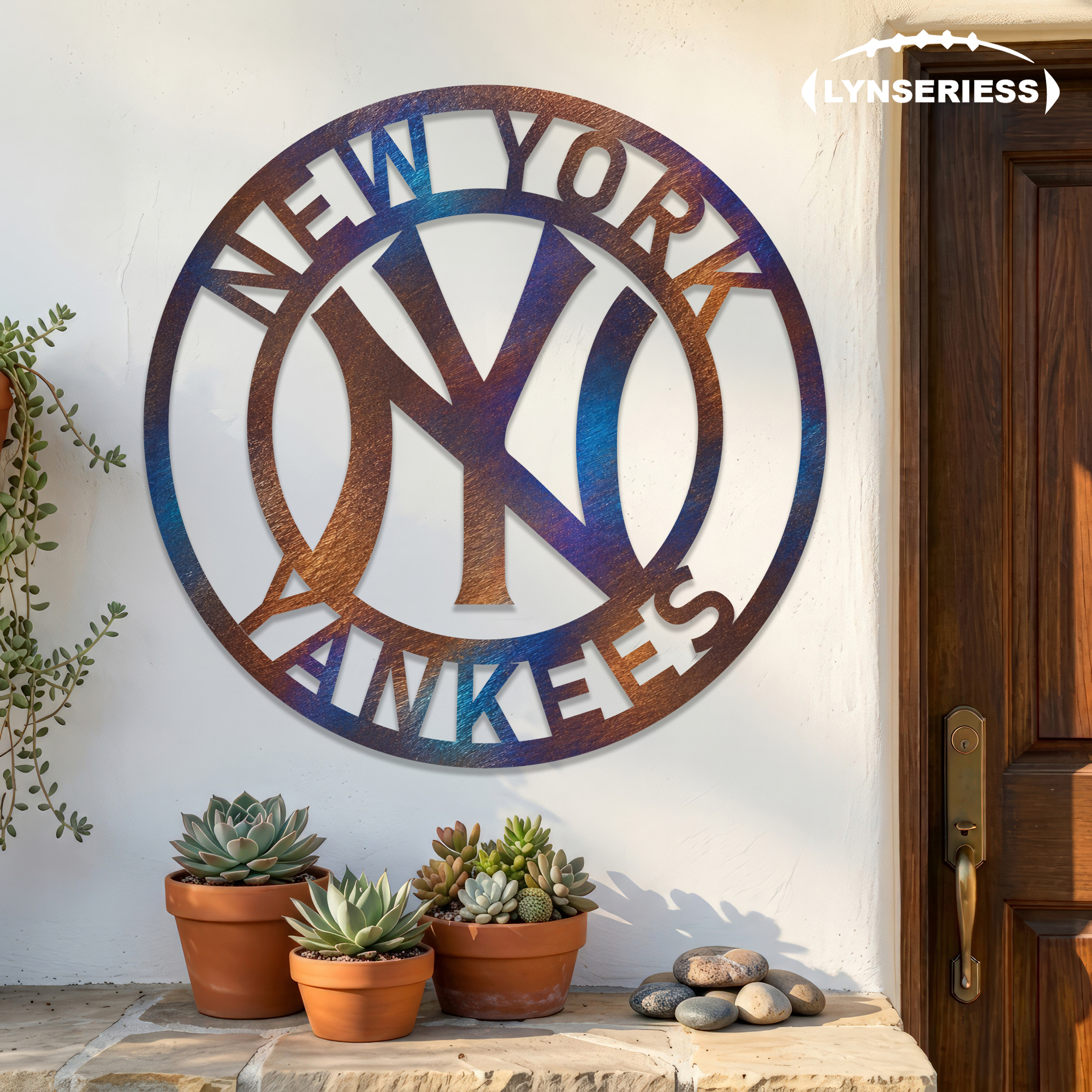 New York Yankees MLB Fire Roasted Metal Wall Art Baseball Fan Gift Outdoor Patio Porch Vintage Decor