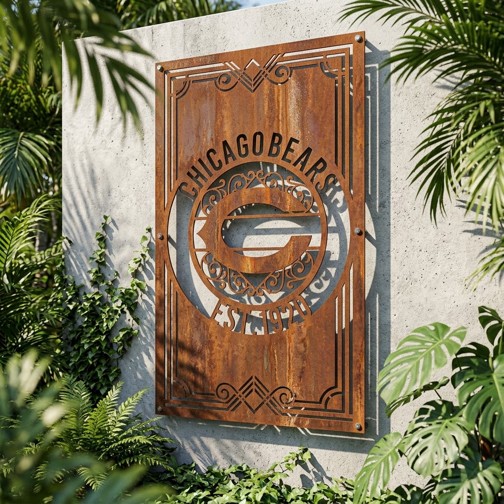 Chicago Bears Monogram Custom Logo Metal Wall Panel – NFL American Football Fan Wall Decor Gift