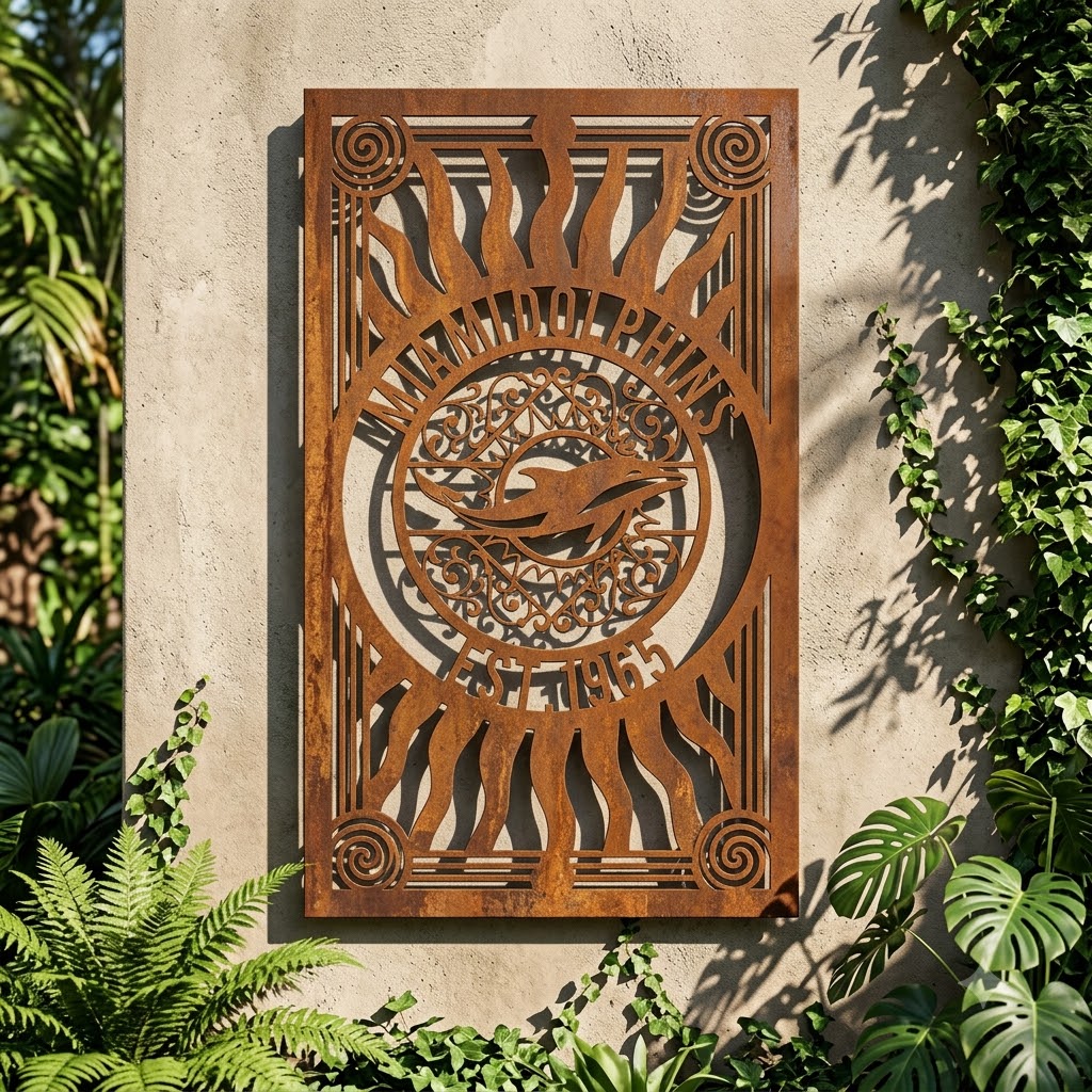 Miami Dolphins Monogram Custom Logo Metal Wall Panel – NFL American Football Fan Wall Decor Gift