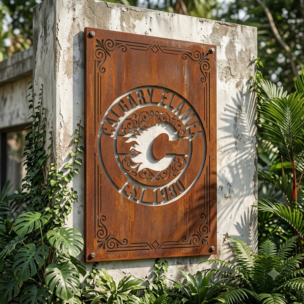 NHL Calgary Flames Custom Metal Garden Panel Hockey Monogram Wall Art Home Decor